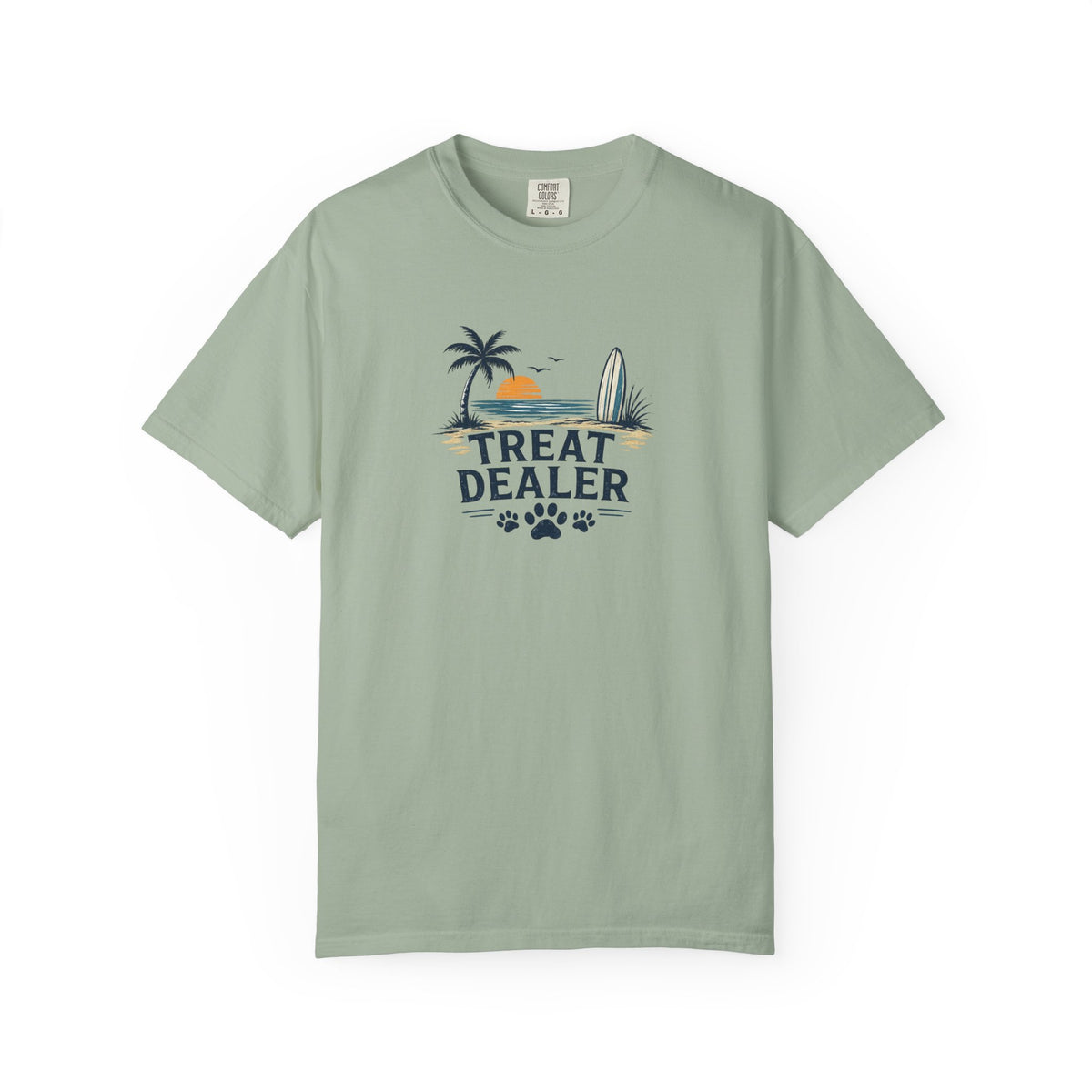 Treat Dealer Beach T-Shirt — Cute Dog Paw Surf Graphic