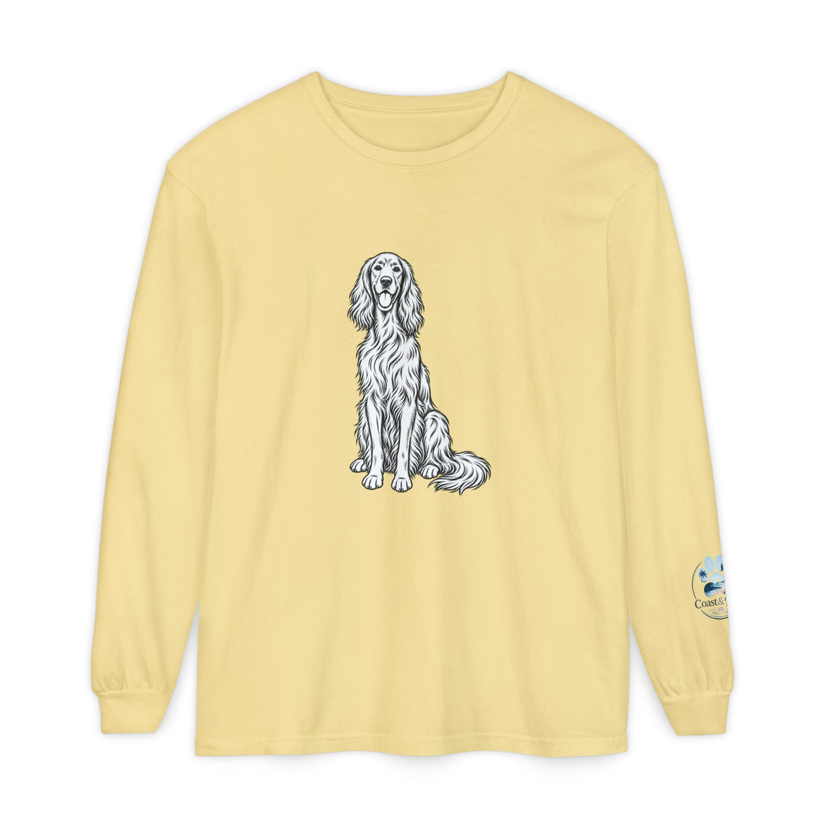 Irish Setter Unisex Long-Sleeve Tee with Coast & Paws logo on sleeve
