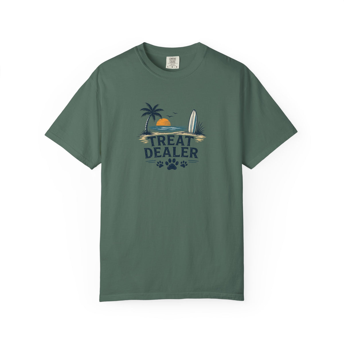Treat Dealer Beach T-Shirt — Cute Dog Paw Surf Graphic
