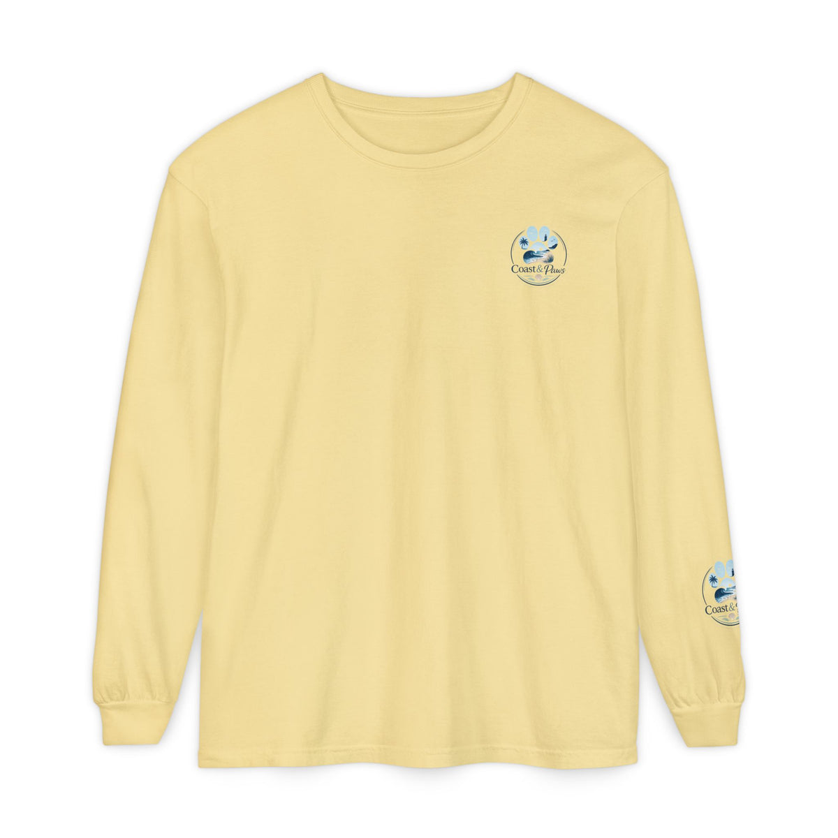Coast & Paws Signature Soft Long Sleeve Tee — Coastal Paw Wave Graphic