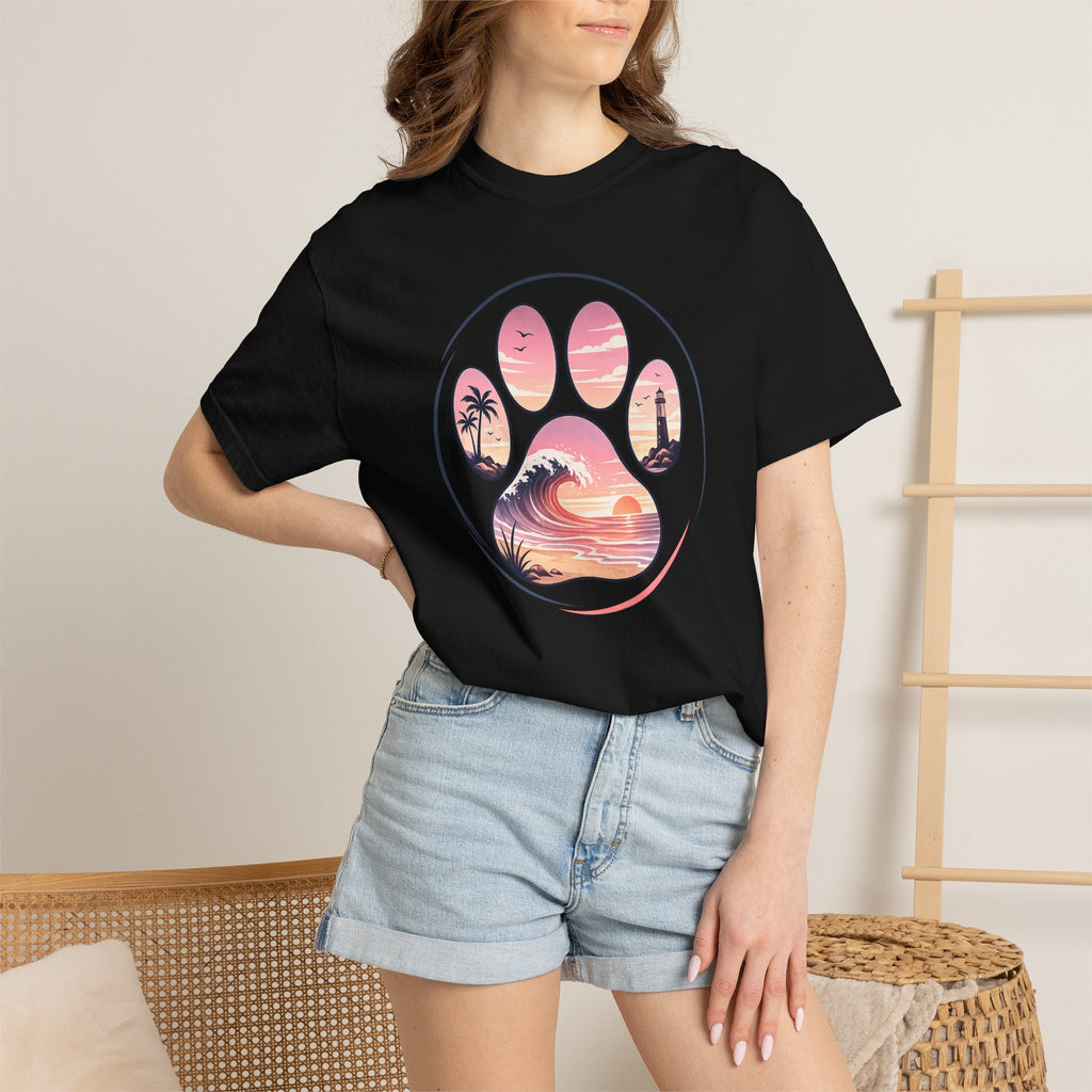 Sunset Paw Tee — Beach Wave Paw Print Unisex Comfort Colors T-Shirt