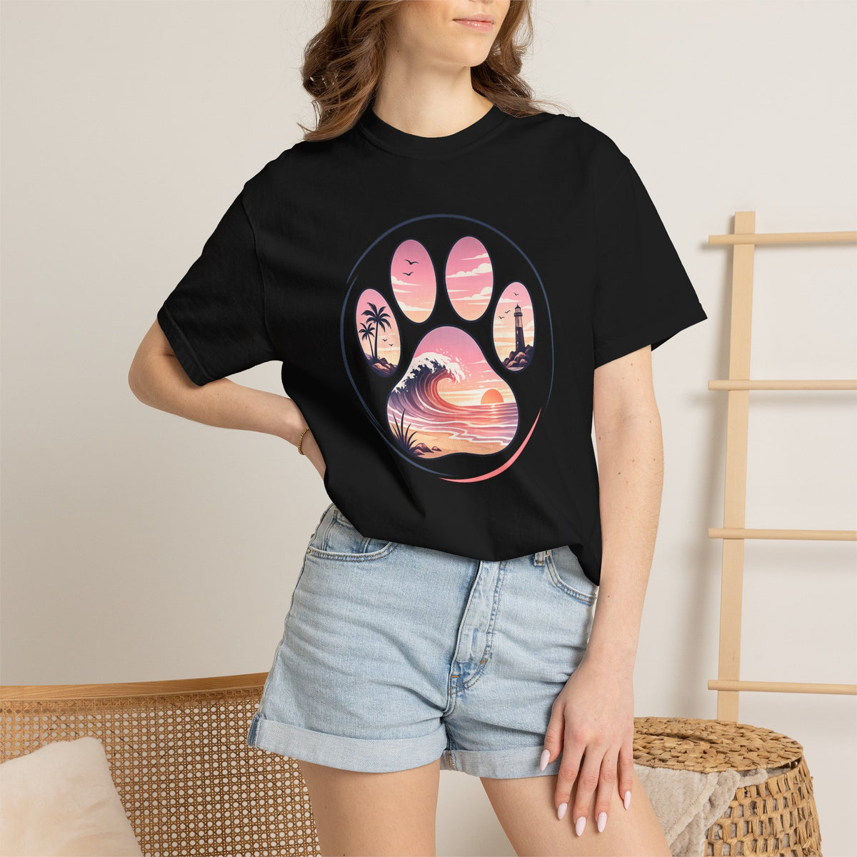 Sunset Paw Tee — Beach Wave Paw Print Unisex Comfort Colors T-Shirt