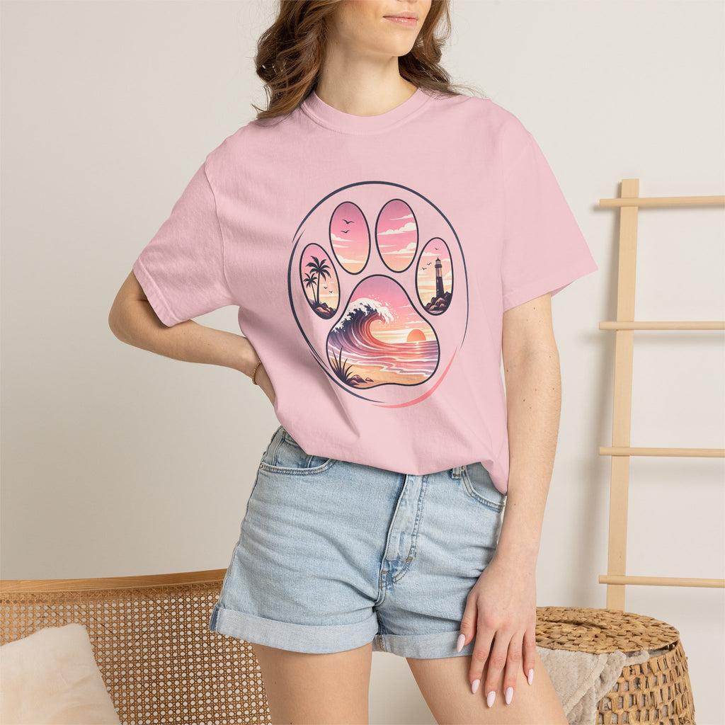 Sunset Paw Tee — Beach Wave Paw Print Unisex Comfort Colors T-Shirt