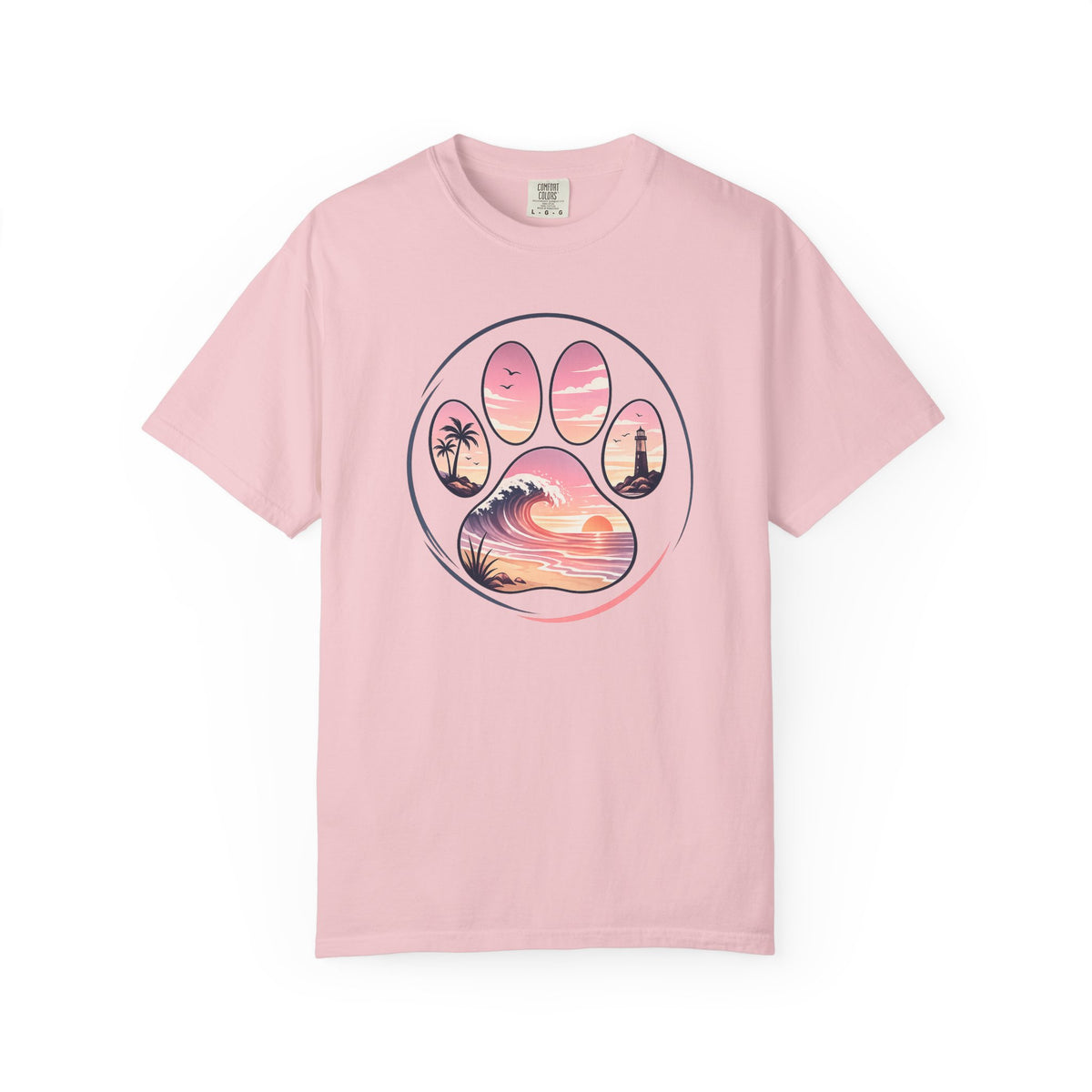 Sunset Paw Tee — Beach Wave Paw Print Unisex Comfort Colors T-Shirt