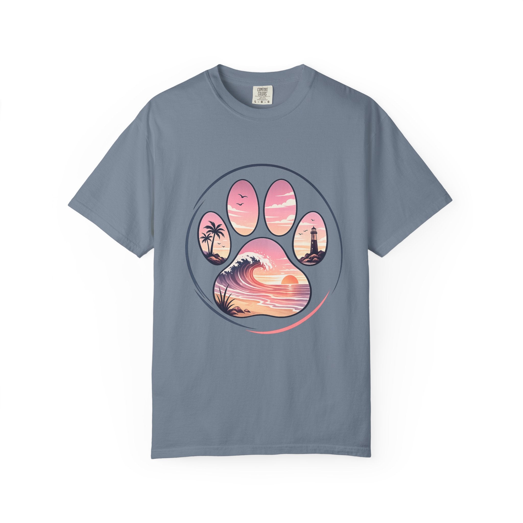 Sunset Paw Tee — Beach Wave Paw Print Unisex Comfort Colors T-Shirt