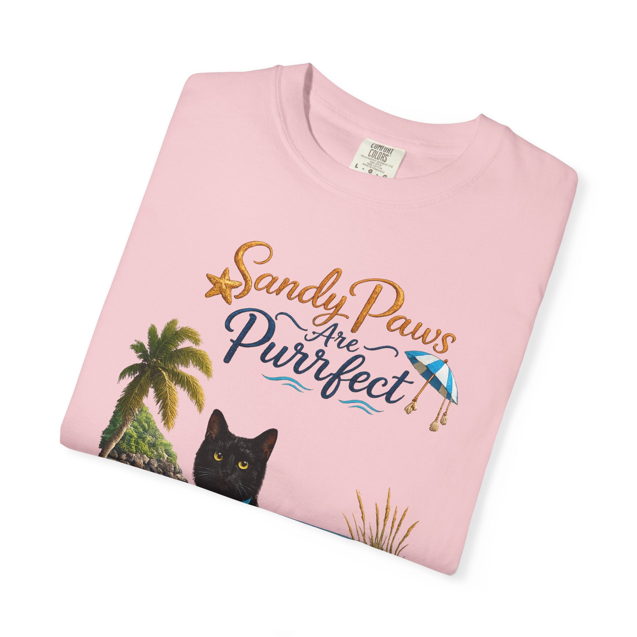 Sandy Paws Are Purrfect - Comfort Colors Unisex Garment Dyed Cat Beach T-Shirt