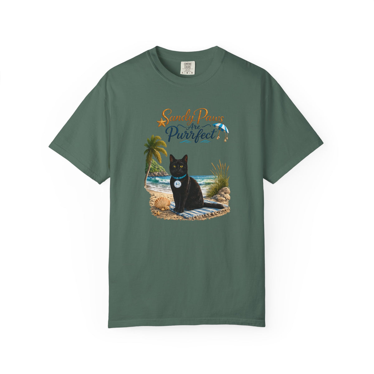 Sandy Paws Are Purrfect - Comfort Colors Unisex Garment Dyed Cat Beach T-Shirt