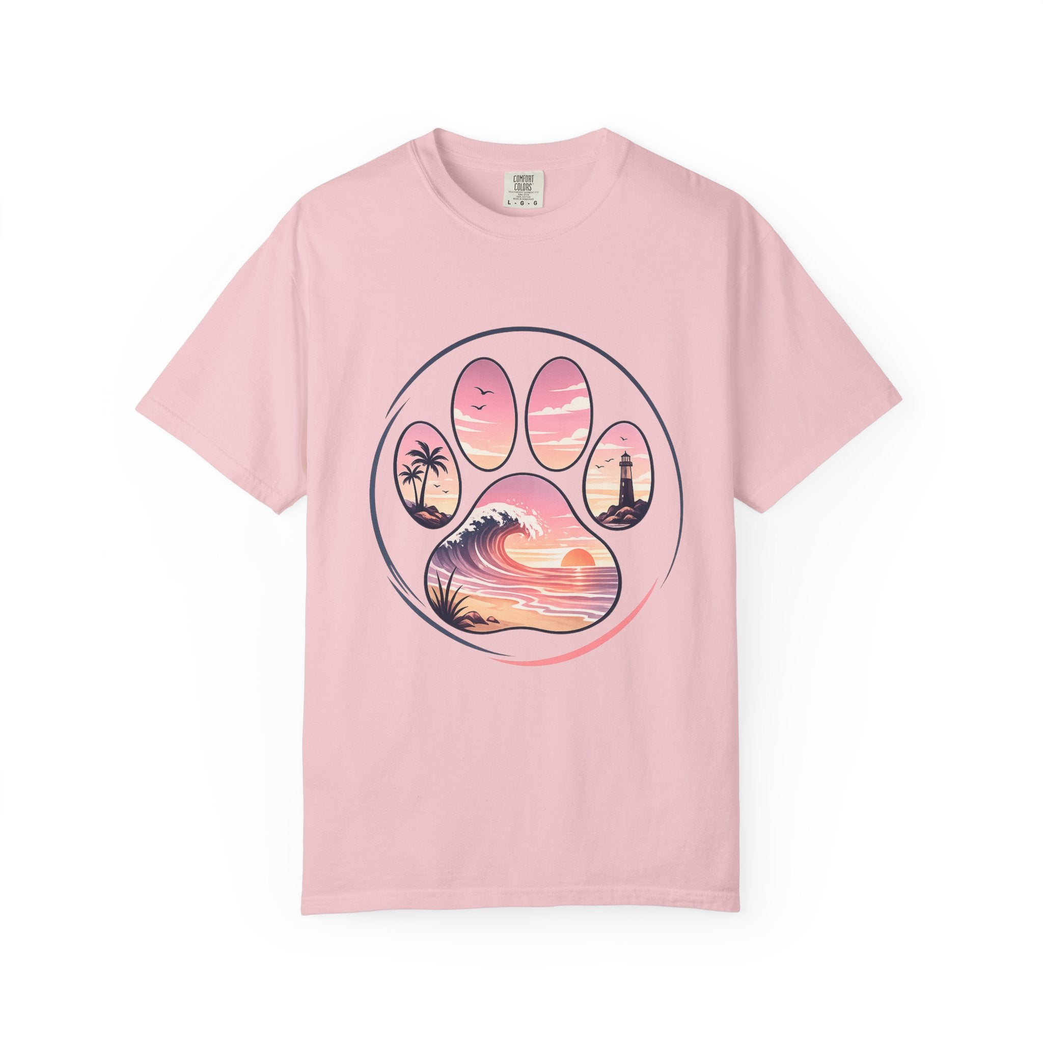 Sunset Paw Tee — Beach Wave Paw Print Unisex Comfort Colors T-Shirt