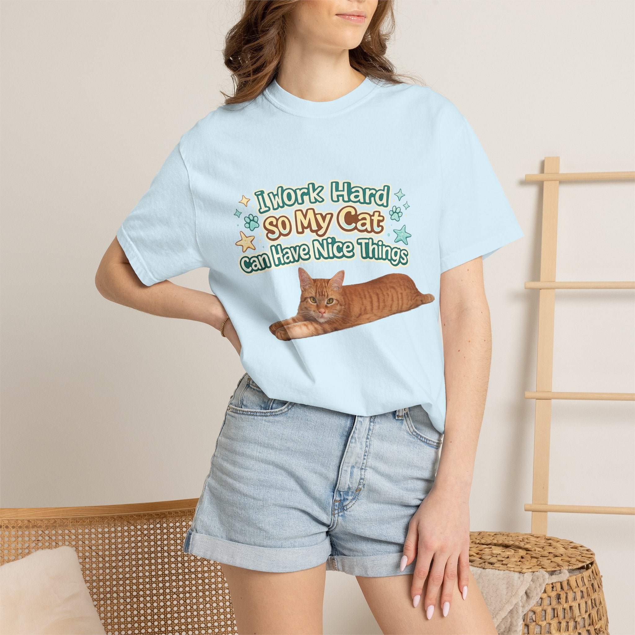 Cat Lover T-Shirt — "I Work Hard So My Cat Can Have Nice Things" Graphic Tee