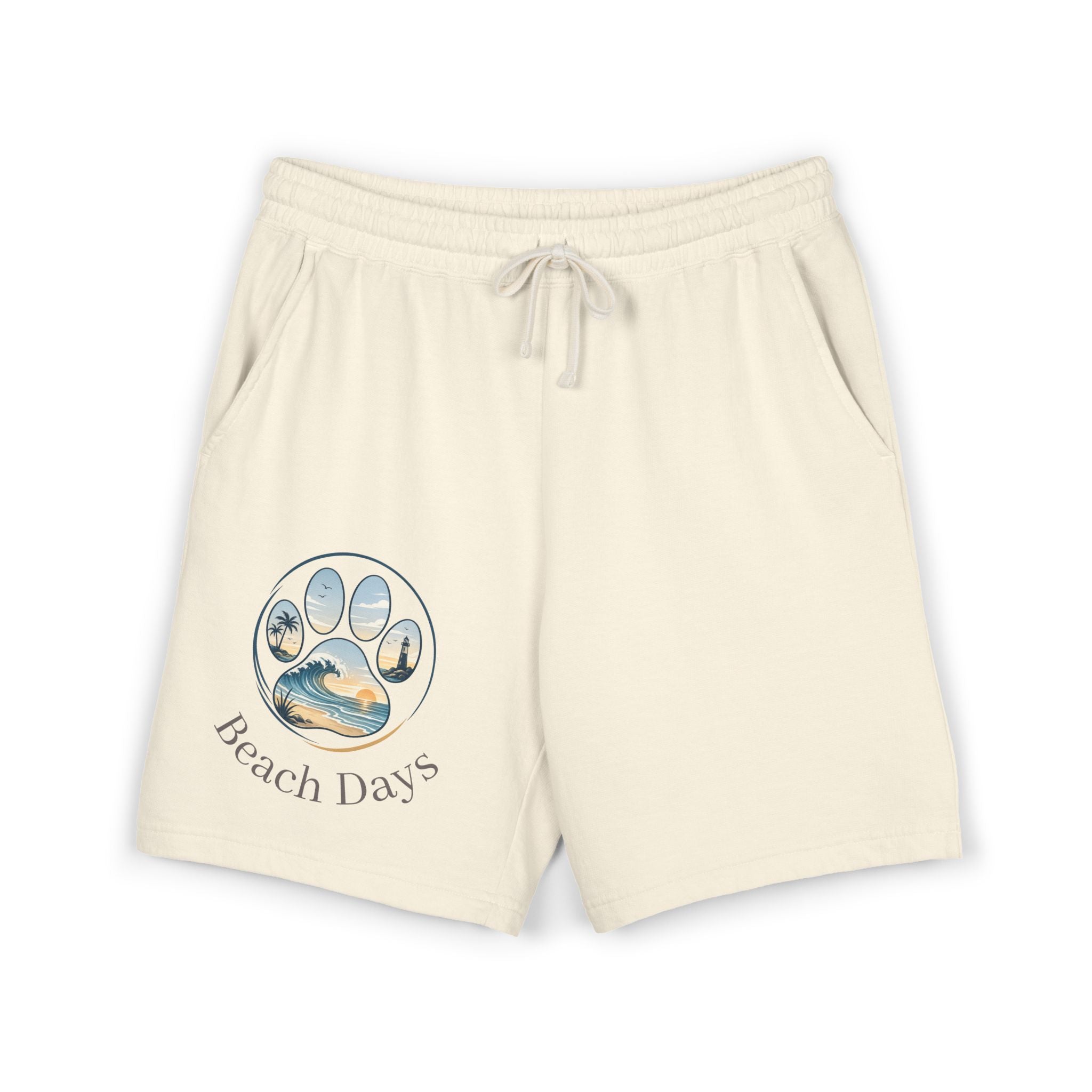 Beach Days Paw-Print Sweat Shorts — Lightweight Fleece Summer Lounge Shorts