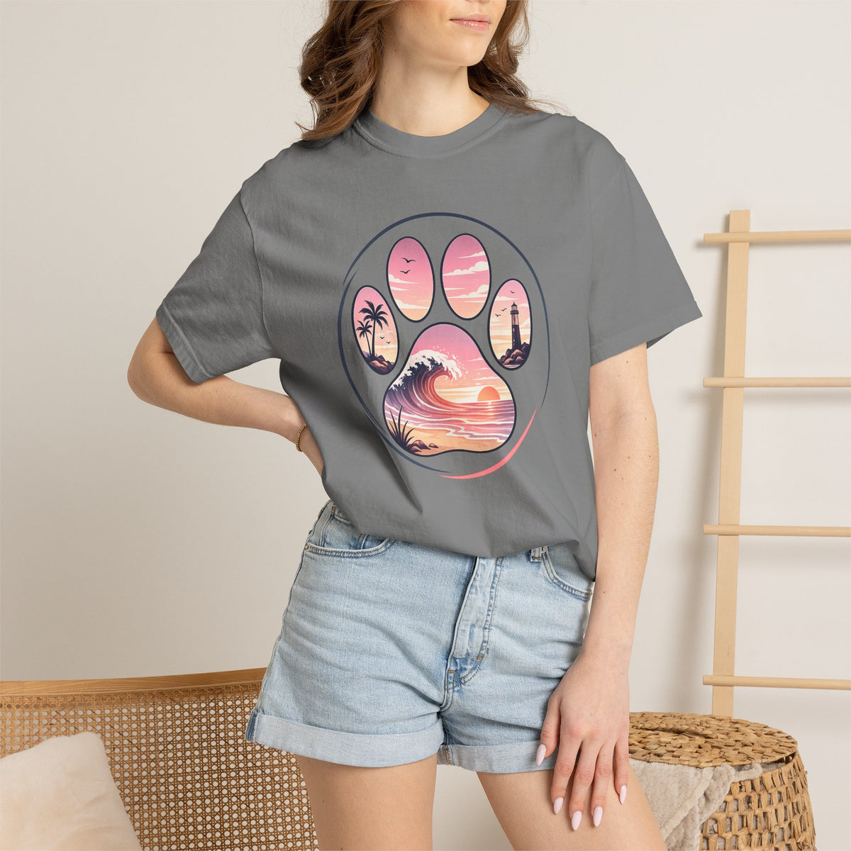 Sunset Paw Tee — Beach Wave Paw Print Unisex Comfort Colors T-Shirt