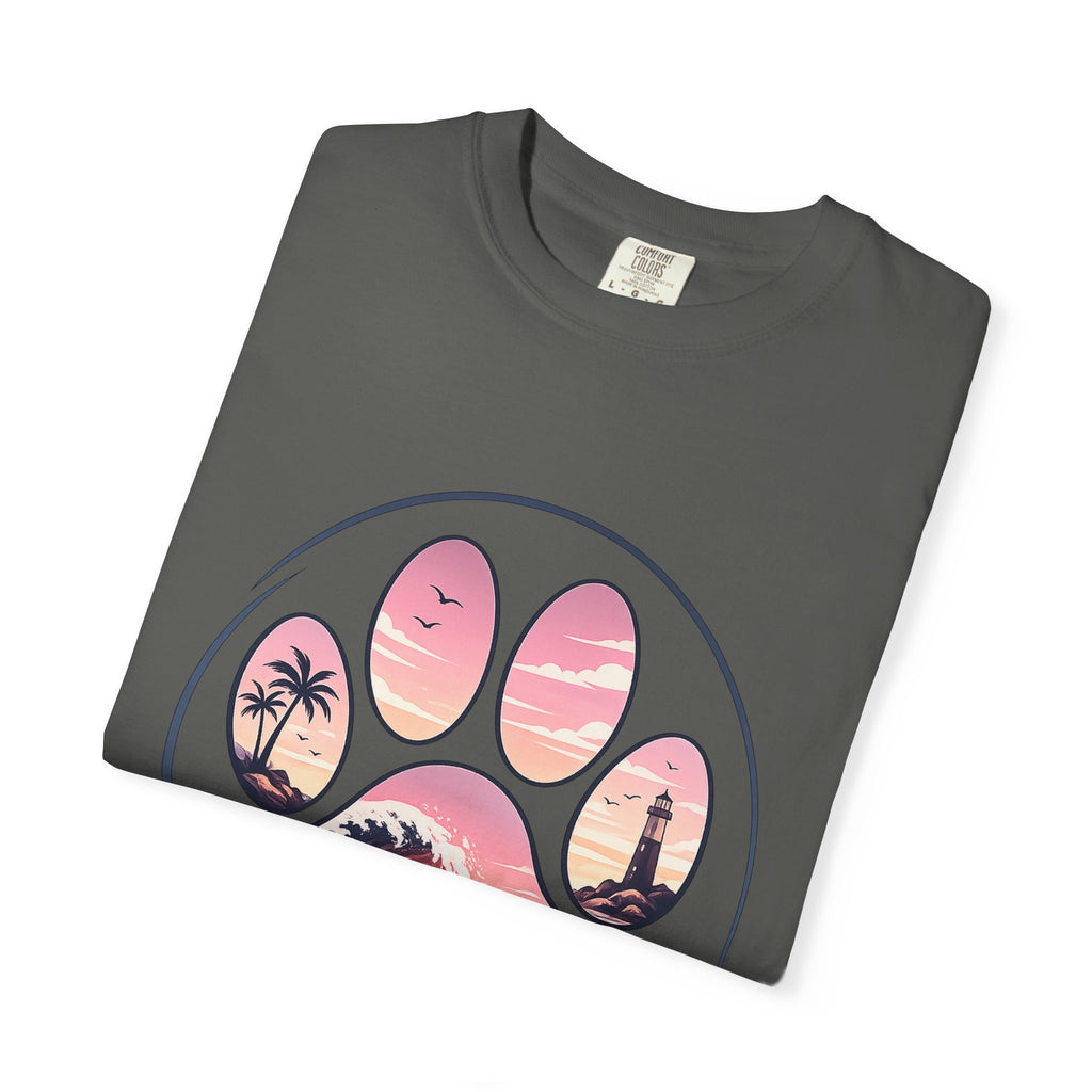 Sunset Paw Tee — Beach Wave Paw Print Unisex Comfort Colors T-Shirt