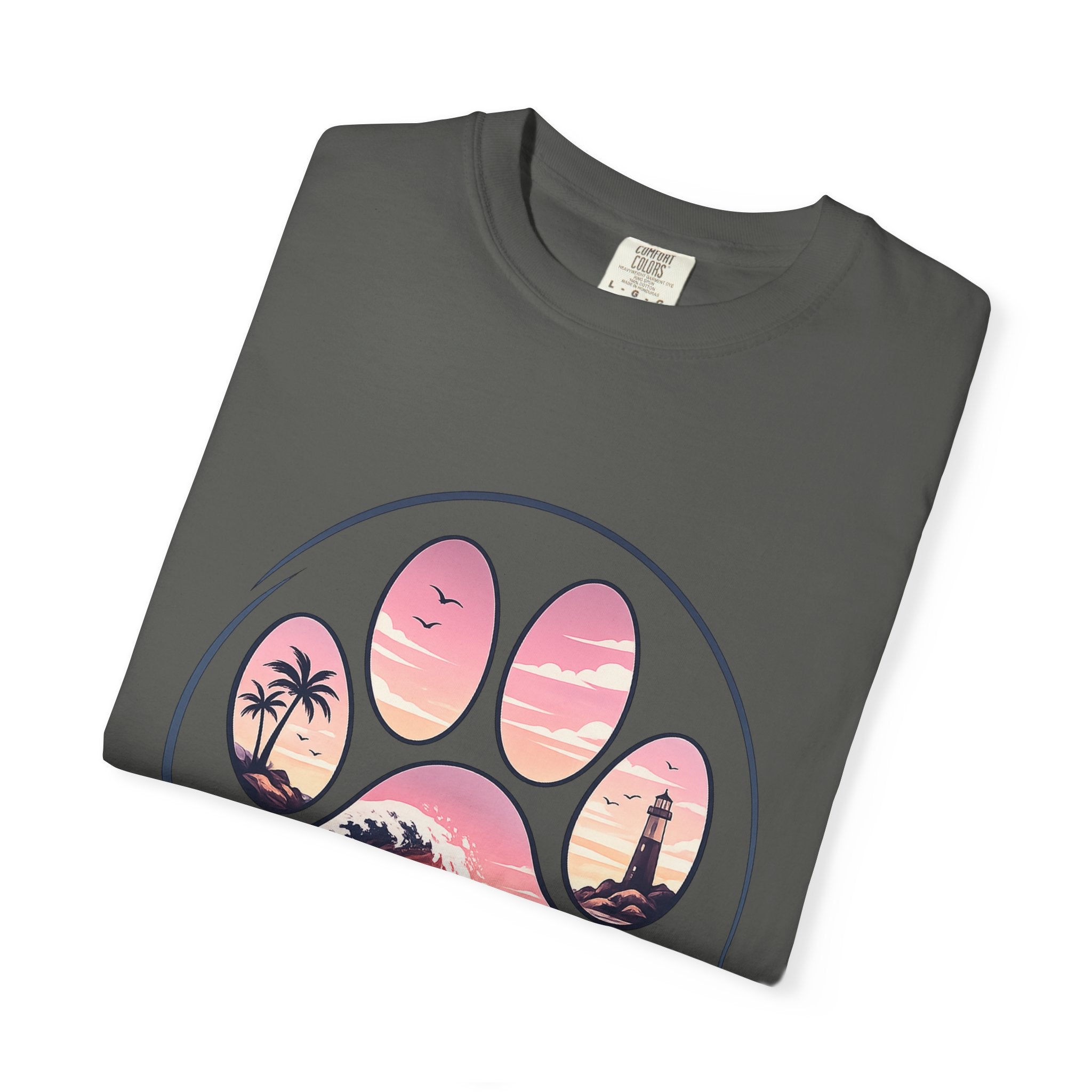 Sunset Paw Tee — Beach Wave Paw Print Unisex Comfort Colors T-Shirt