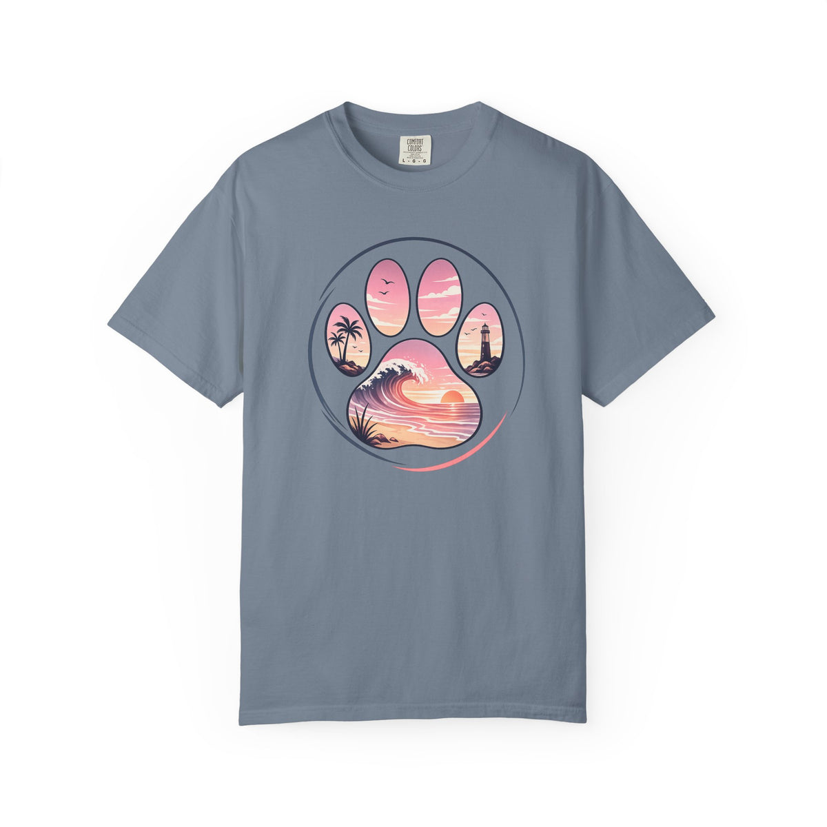 Sunset Paw Tee — Beach Wave Paw Print Unisex Comfort Colors T-Shirt