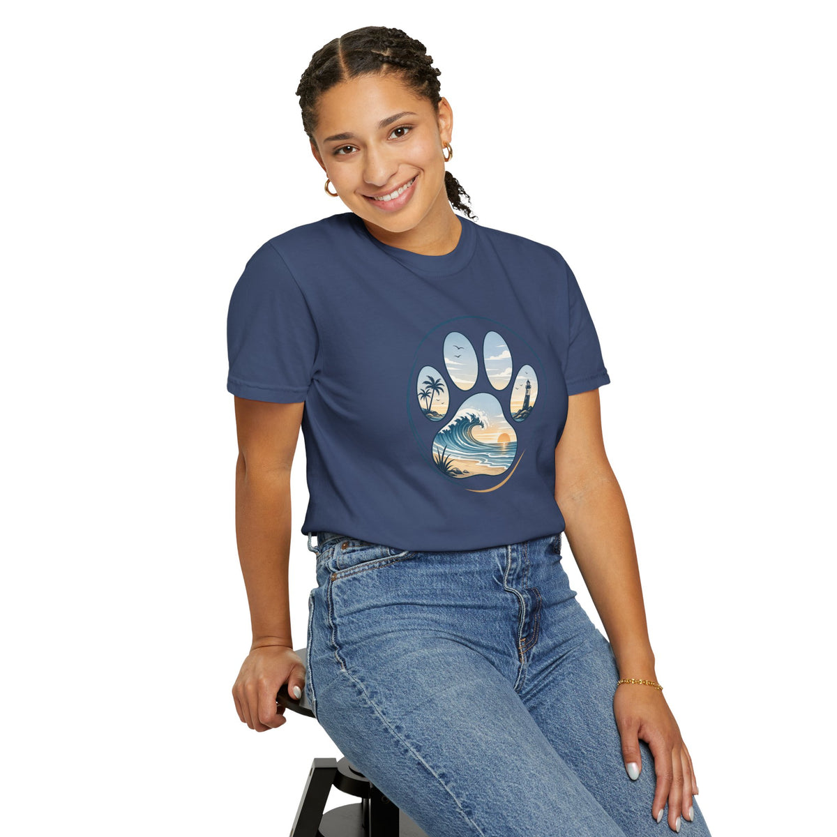 Ocean Paw Surf T-Shirt — Beach Sunset Paw Print Tee