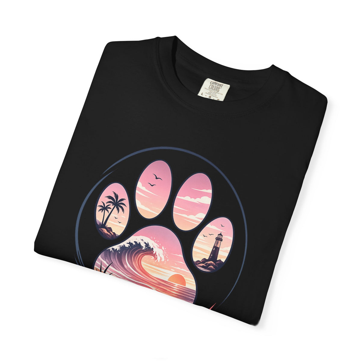 Sunset Paw Tee — Beach Wave Paw Print Unisex Comfort Colors T-Shirt
