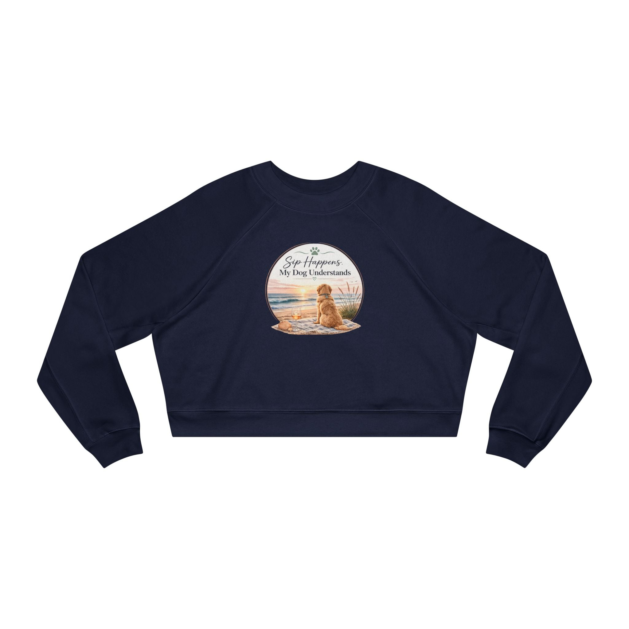 Cropped Pullover – Golden Retriever Beach "Sip Happens My Dog Understands" Graphic