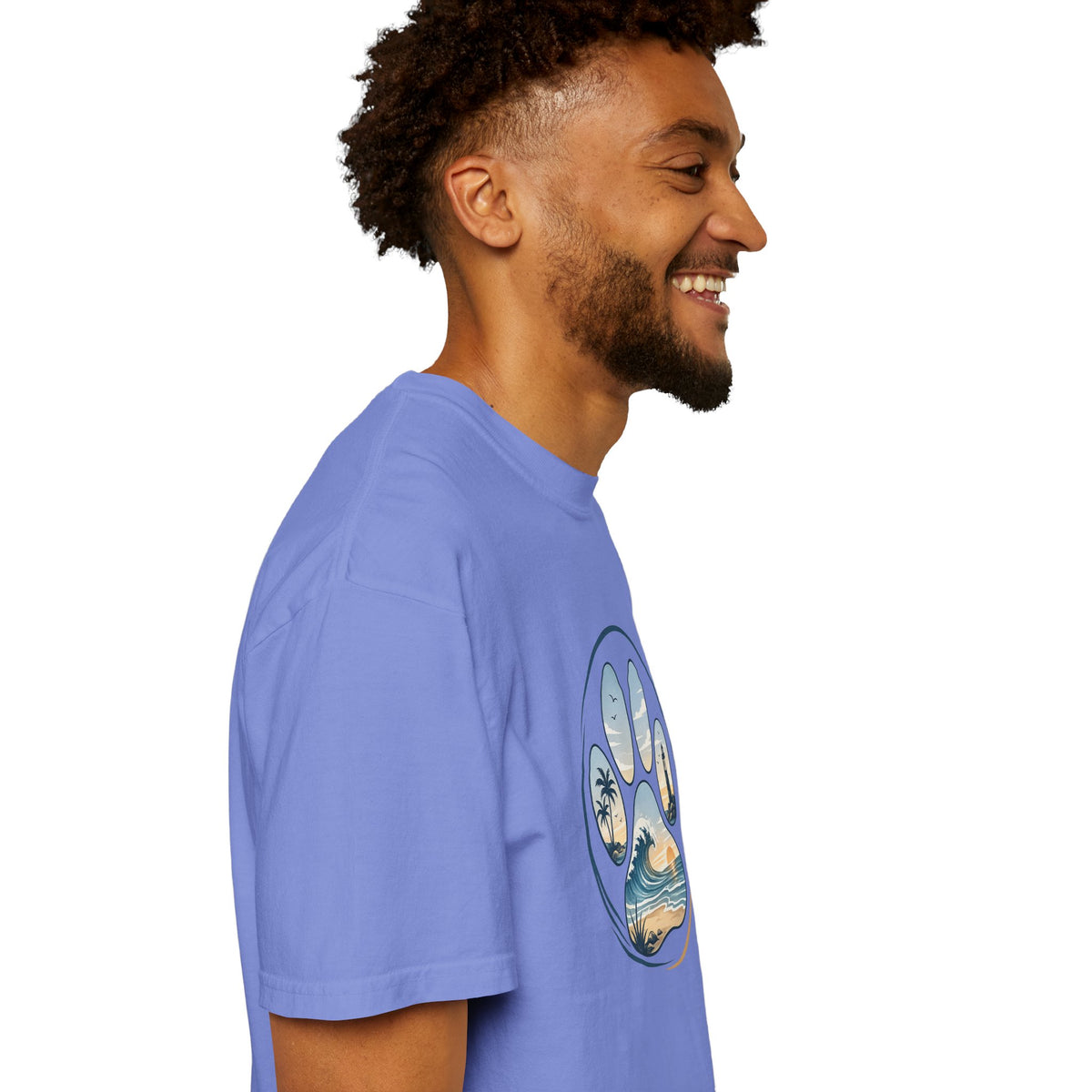 Ocean Paw Surf T-Shirt — Beach Sunset Paw Print Tee