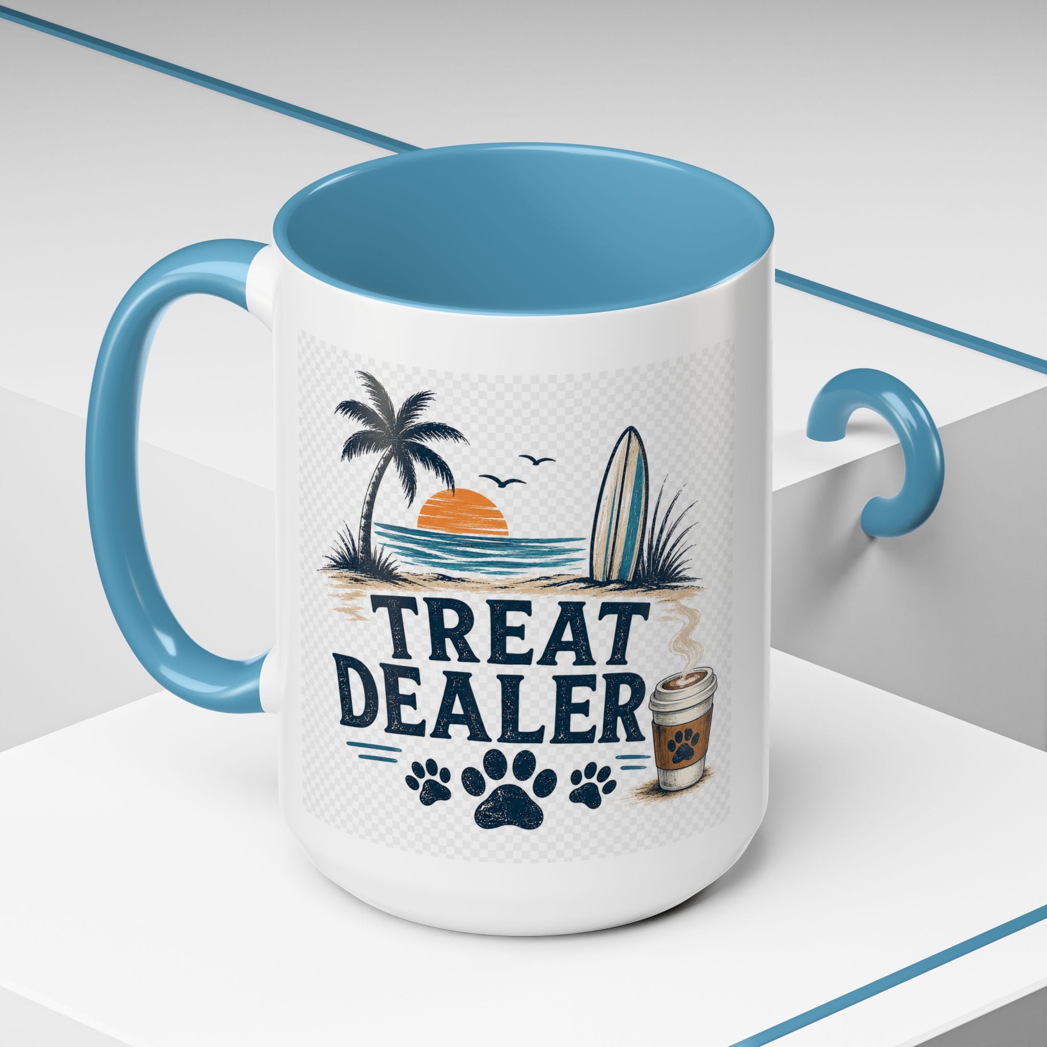 Treat Dealer Coffee Mug – Beach Paw Print Design (15oz)