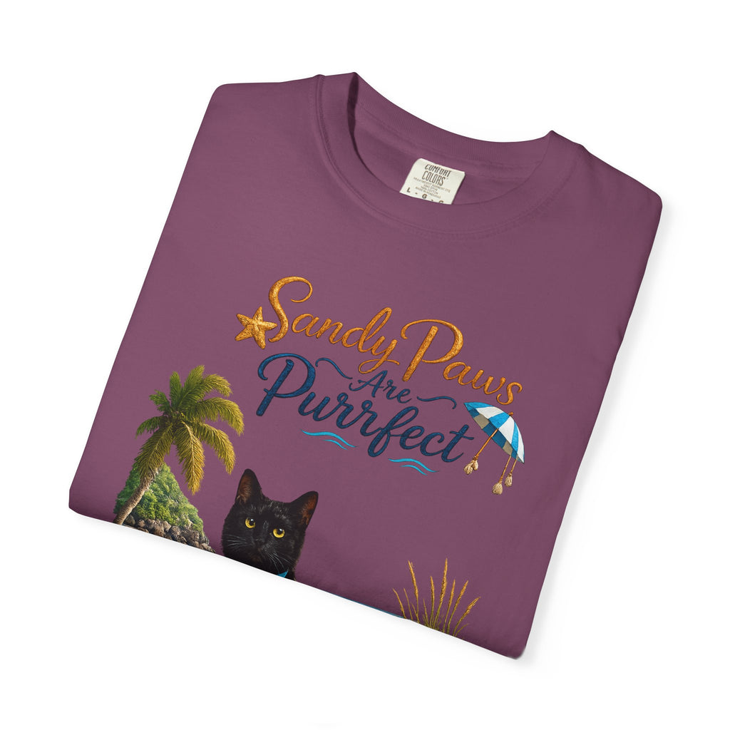 Sandy Paws Are Purrfect - Comfort Colors Unisex Garment Dyed Cat Beach T-Shirt