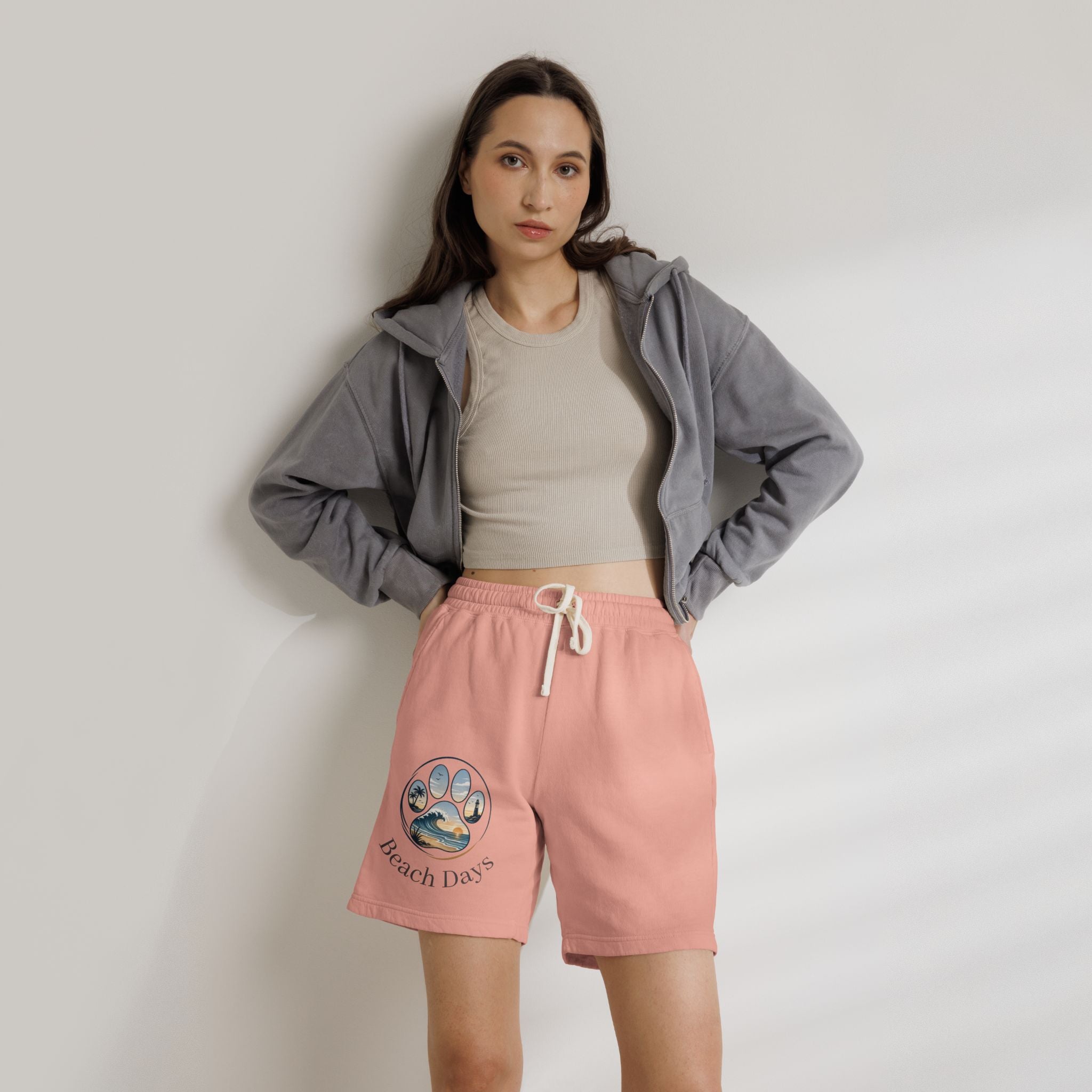 Beach Days Paw-Print Sweat Shorts — Lightweight Fleece Summer Lounge Shorts