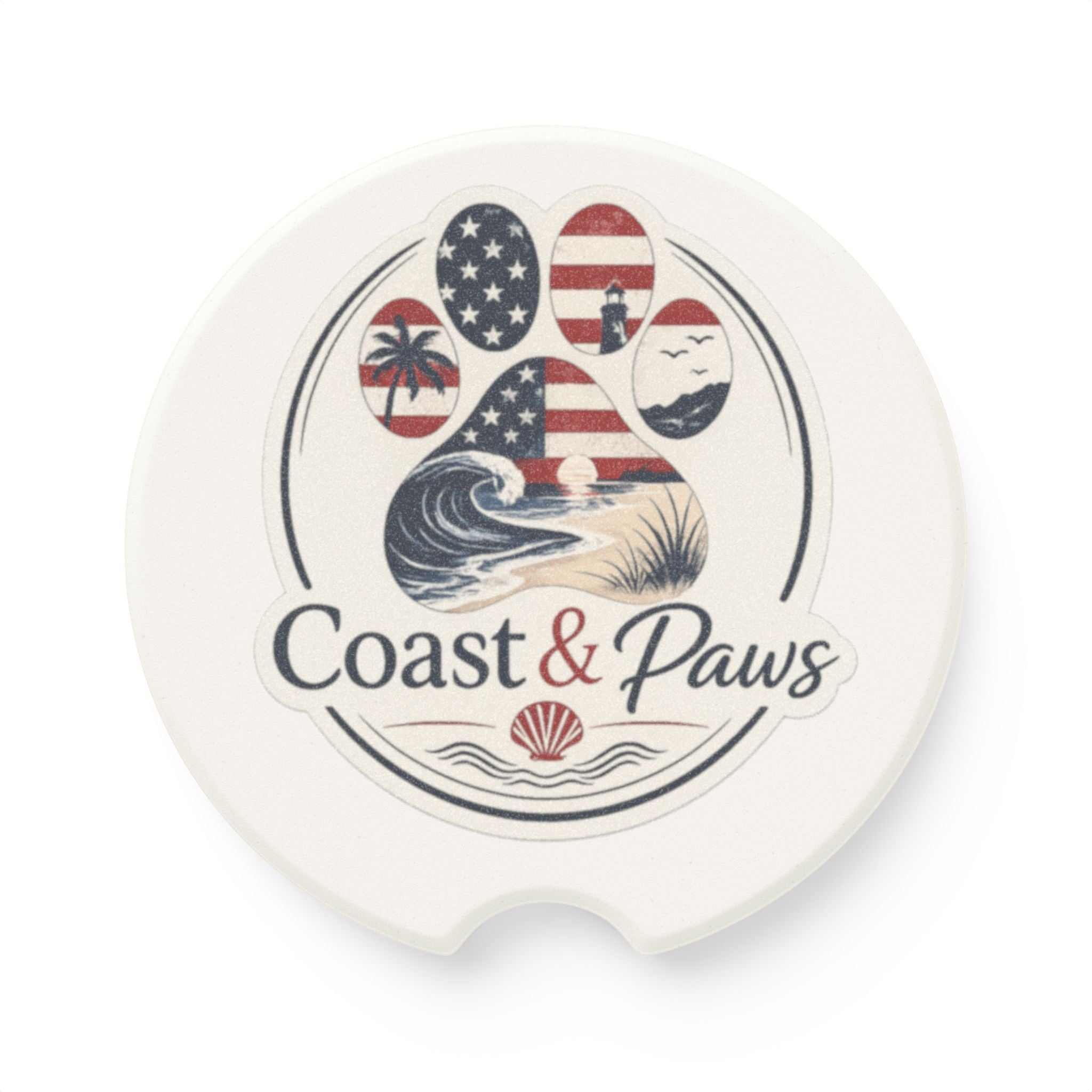 Coast & Paws Signature Patriotic Soapstone Car Coaster — Patriotic Beach Paw Print