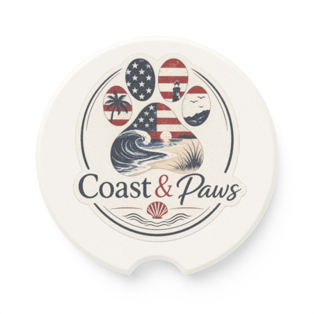 Coast & Paws Signature Patriotic Soapstone Car Coaster — Patriotic Beach Paw Print