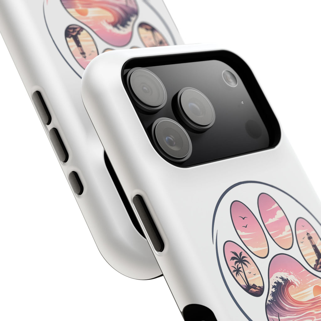 Beach Paw Phone Case — Impact-Resistant Tropical Paw Print iPhone Cover