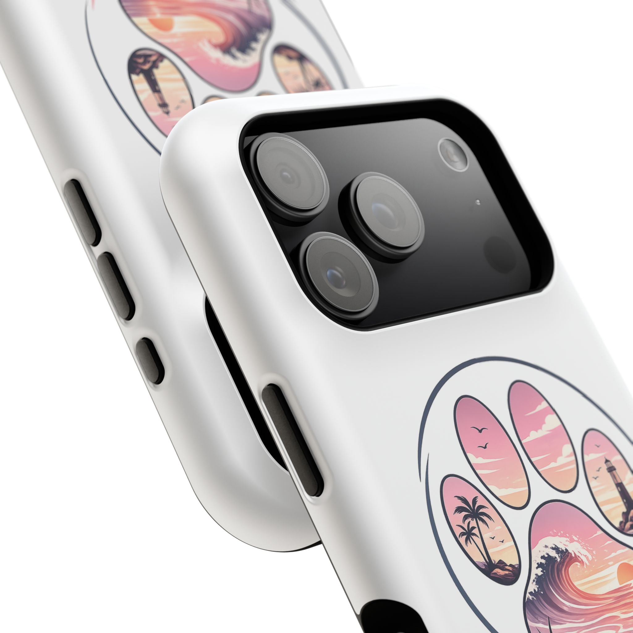 Beach Paw Phone Case — Impact-Resistant Tropical Paw Print iPhone Cover