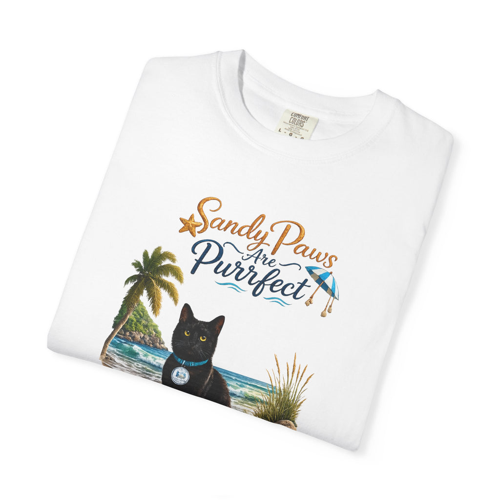 Sandy Paws Are Purrfect - Comfort Colors Unisex Garment Dyed Cat Beach T-Shirt