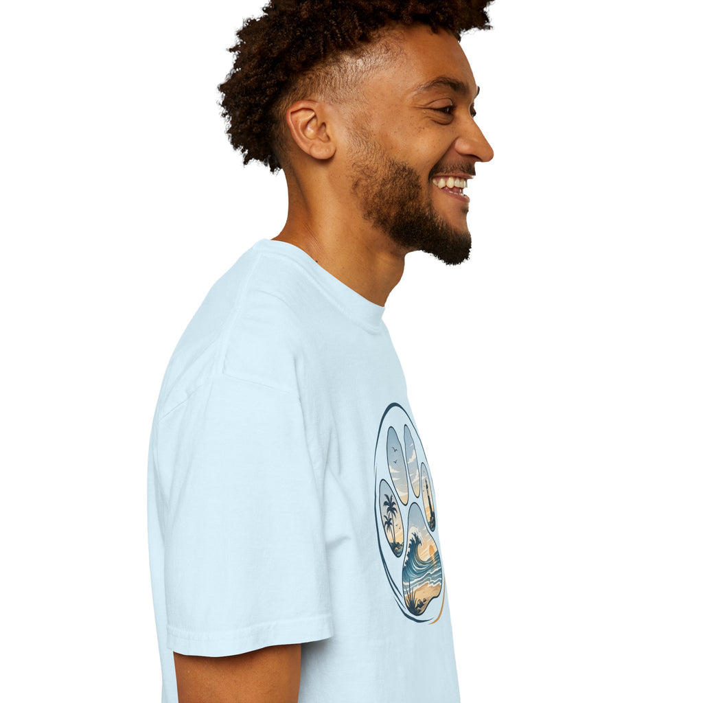 Ocean Paw Surf T-Shirt — Beach Sunset Paw Print Tee