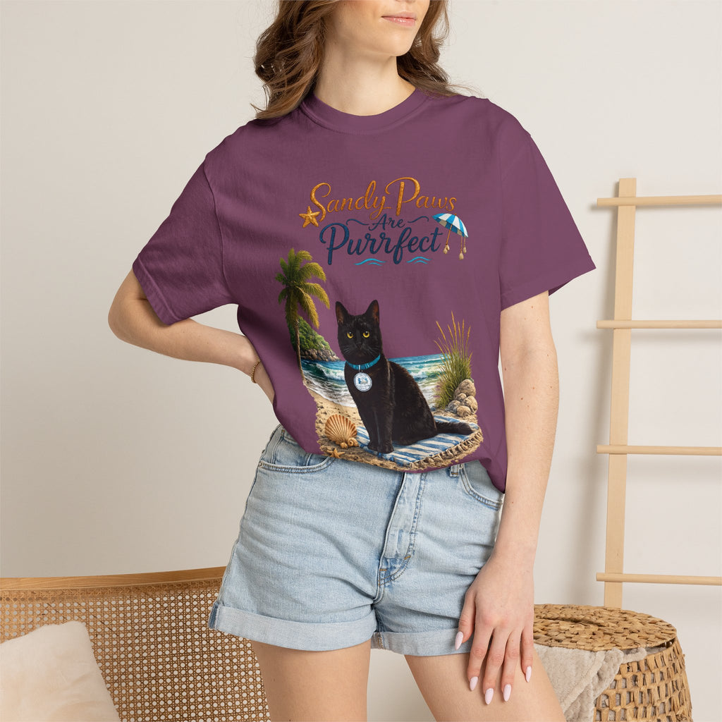 Sandy Paws Are Purrfect - Comfort Colors Unisex Garment Dyed Cat Beach T-Shirt