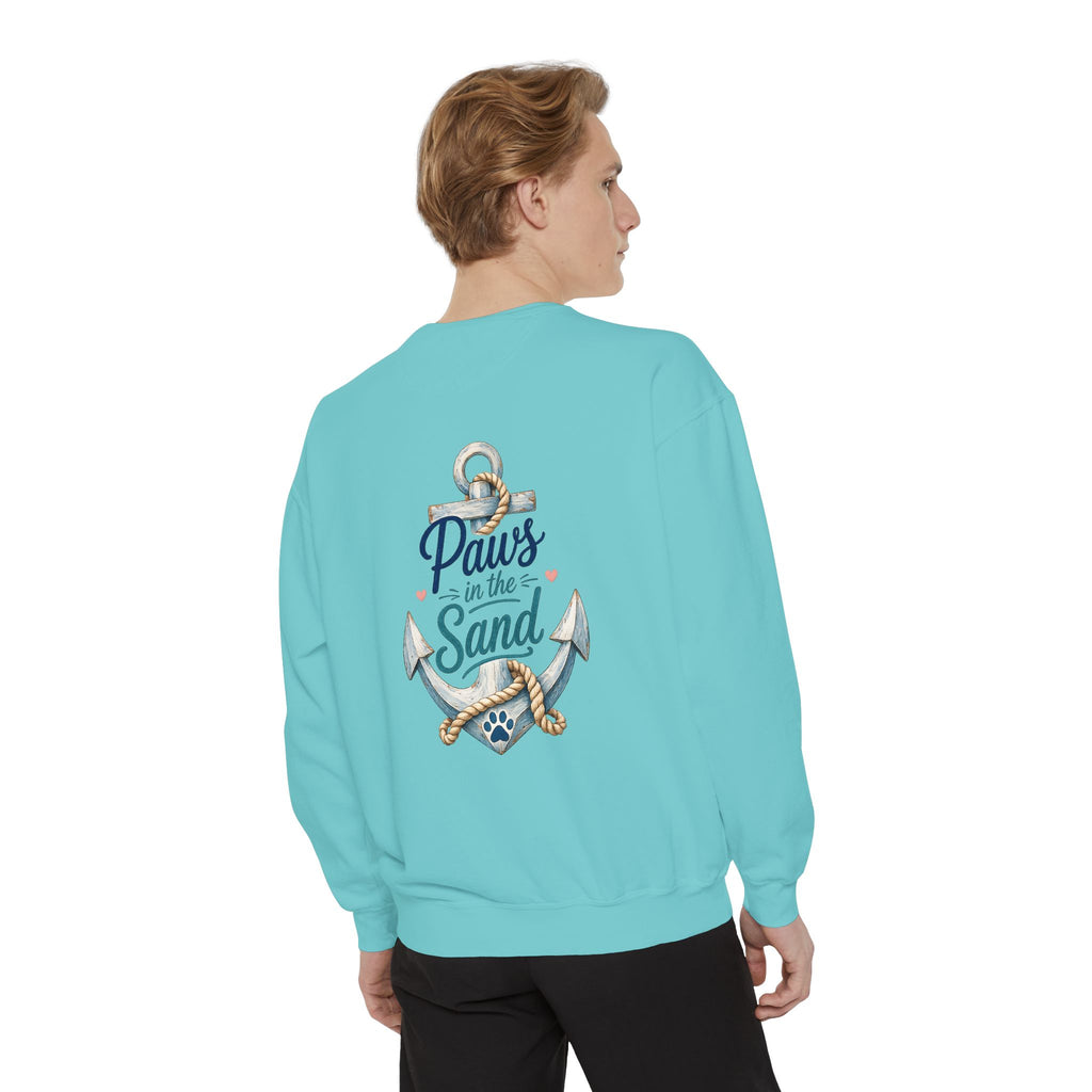 Paws in the Sand Sweatshirt | Anchor Paw Print Nautical Beach Design