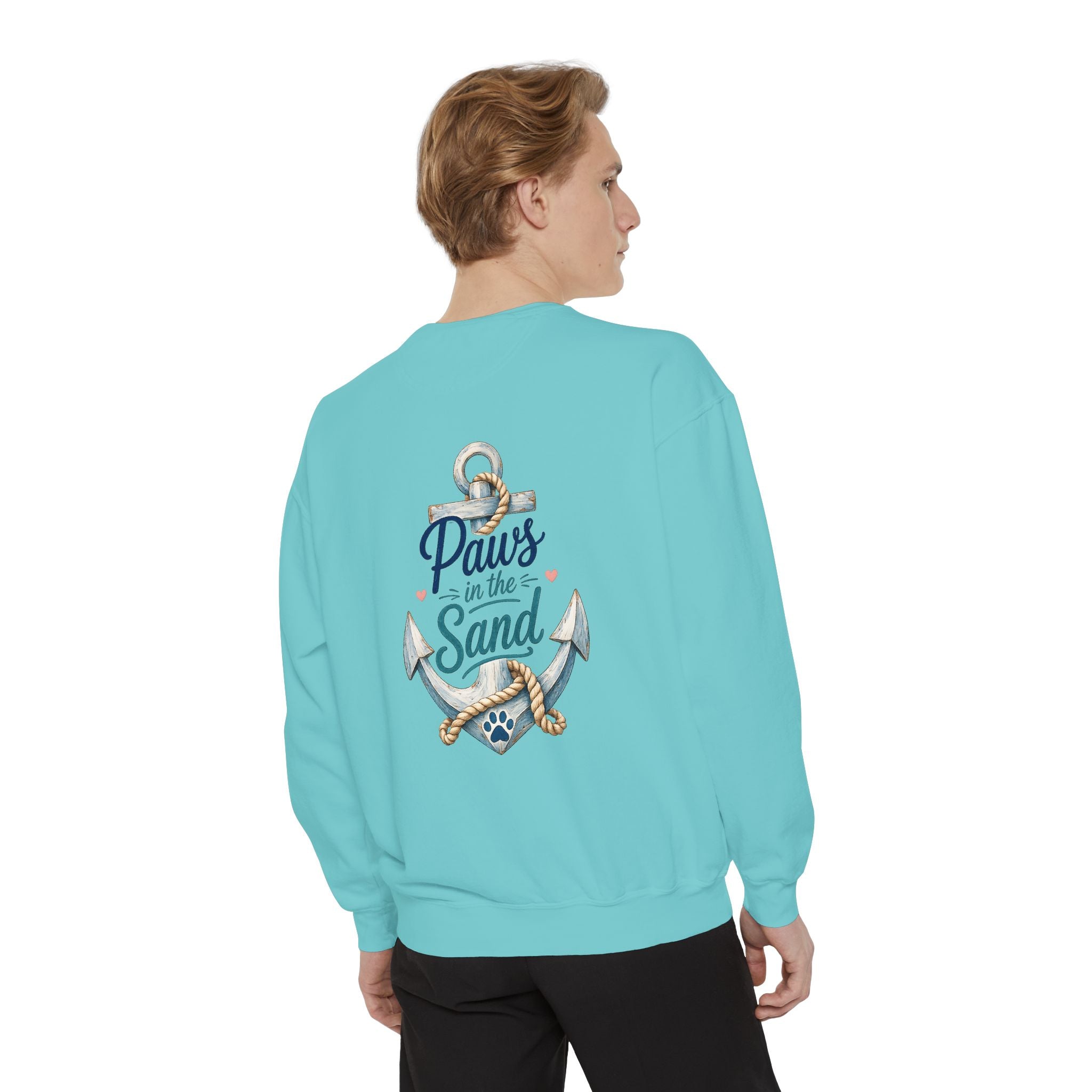 Paws in the Sand Sweatshirt | Anchor Paw Print Nautical Beach Design