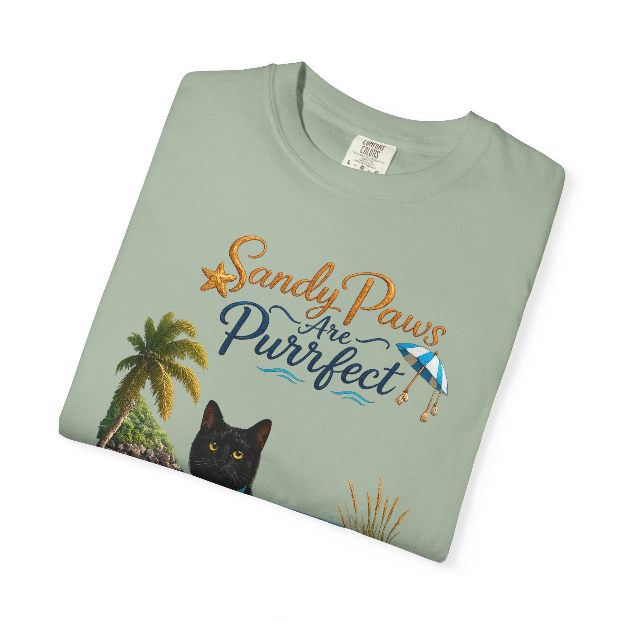 Sandy Paws Are Purrfect - Comfort Colors Unisex Garment Dyed Cat Beach T-Shirt