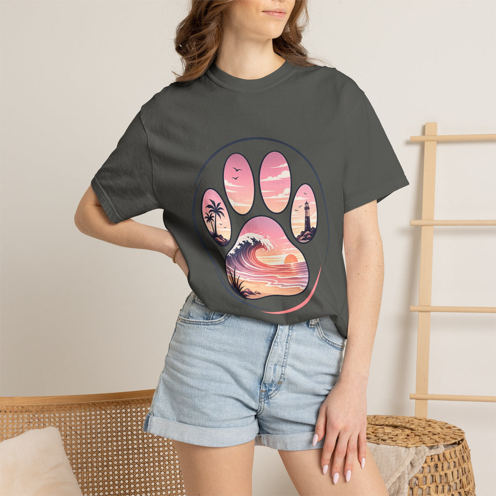 Sunset Paw Tee — Beach Wave Paw Print Unisex Comfort Colors T-Shirt
