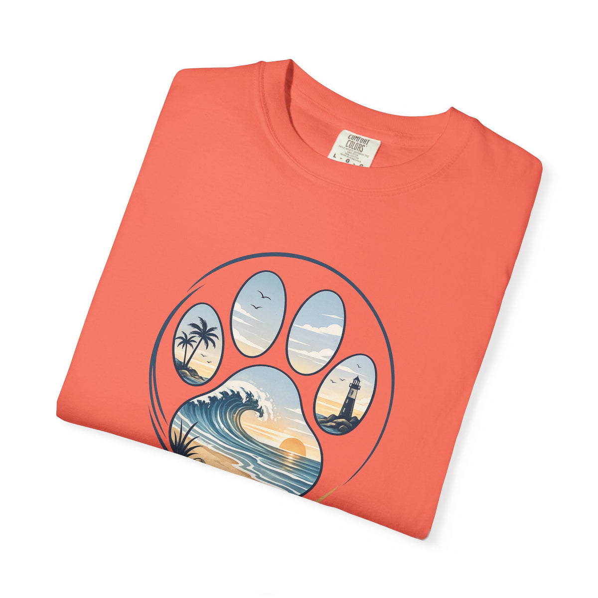 Ocean Paw Surf T-Shirt — Beach Sunset Paw Print Tee