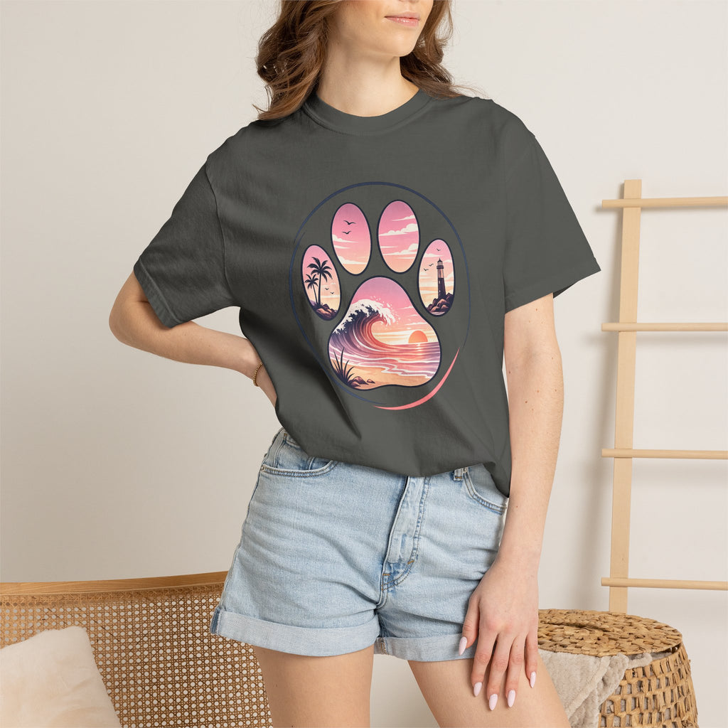 Sunset Paw Tee — Beach Wave Paw Print Unisex Comfort Colors T-Shirt