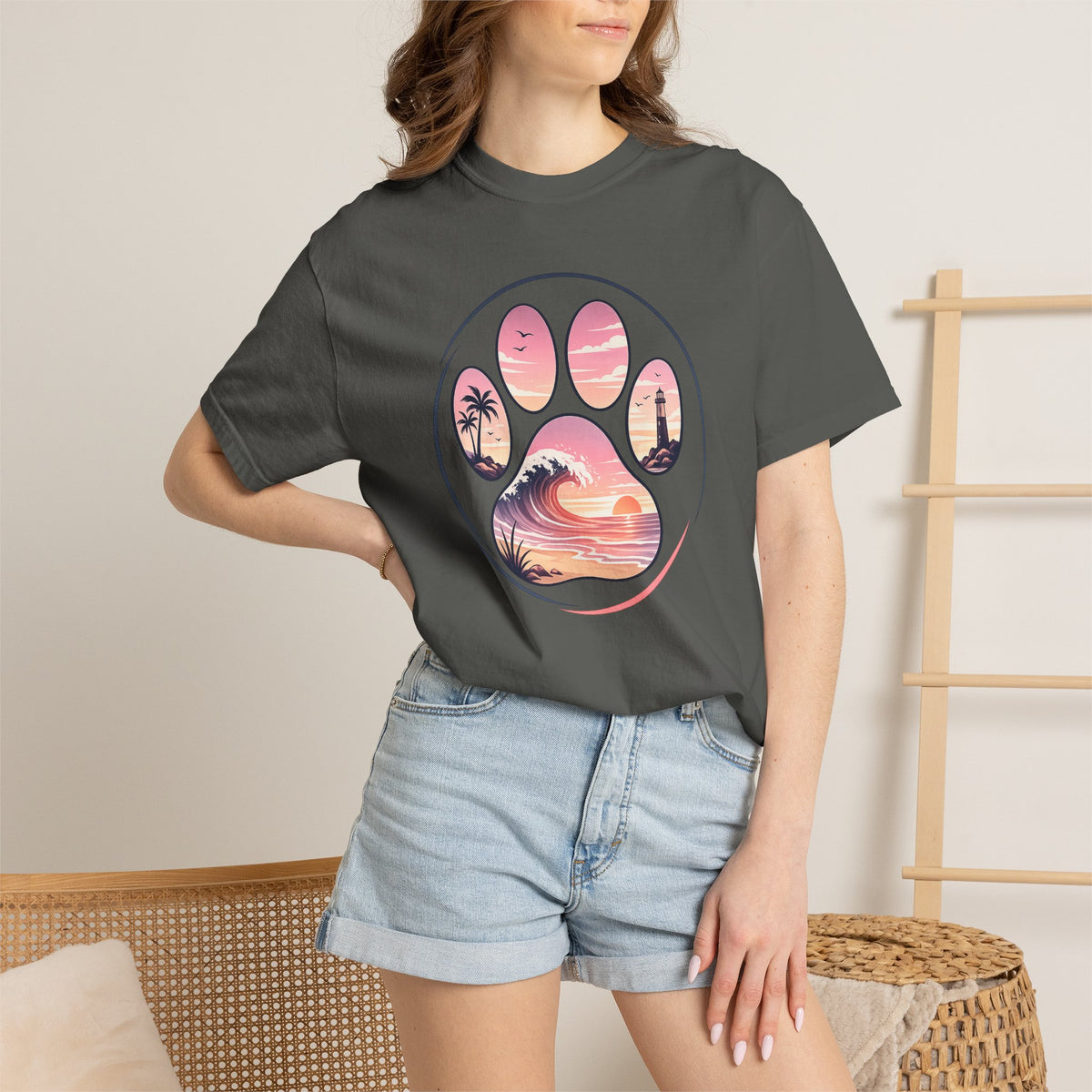 Sunset Paw Tee — Beach Wave Paw Print Unisex Comfort Colors T-Shirt
