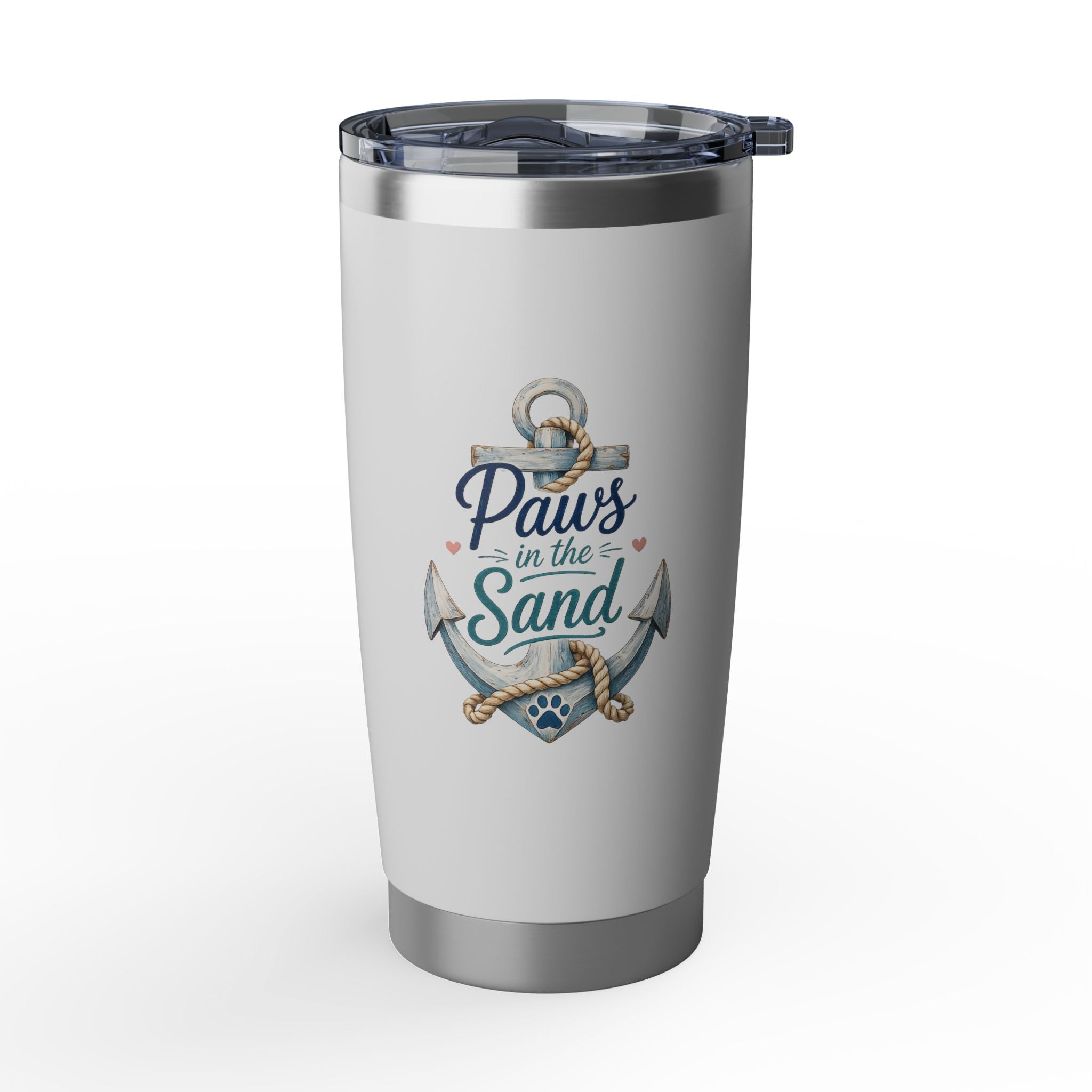 Paws & Sand 20oz Travel Tumbler — Nautical Anchor Dog Paw Insulated Cup