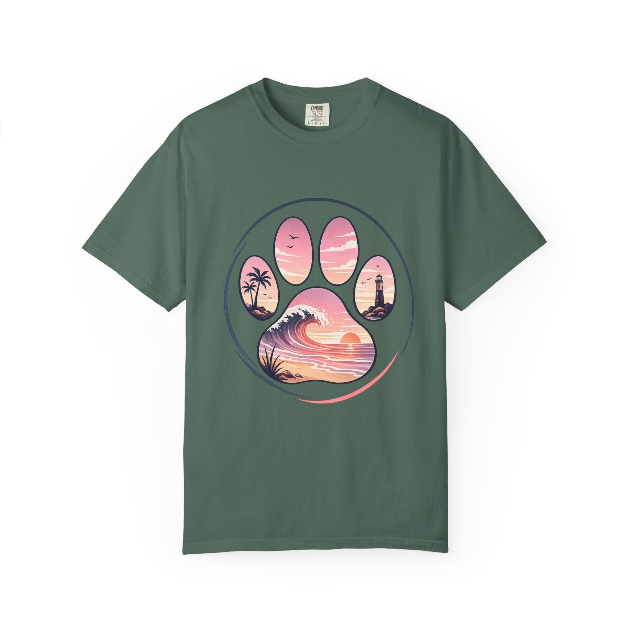 Sunset Paw Tee — Beach Wave Paw Print Unisex Comfort Colors T-Shirt