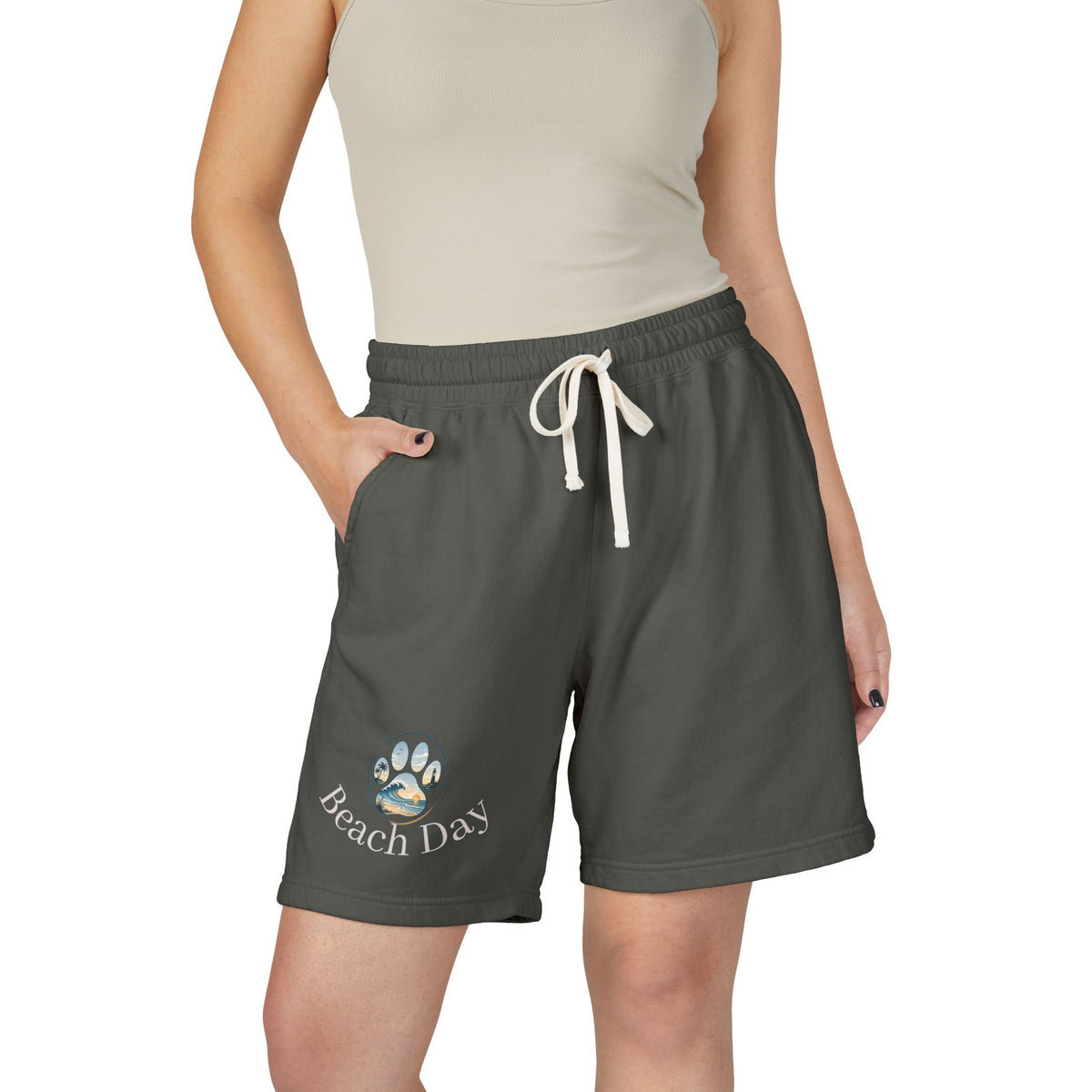 Beach Days Paw-Print Sweat Shorts — Lightweight Fleece Summer Lounge Shorts
