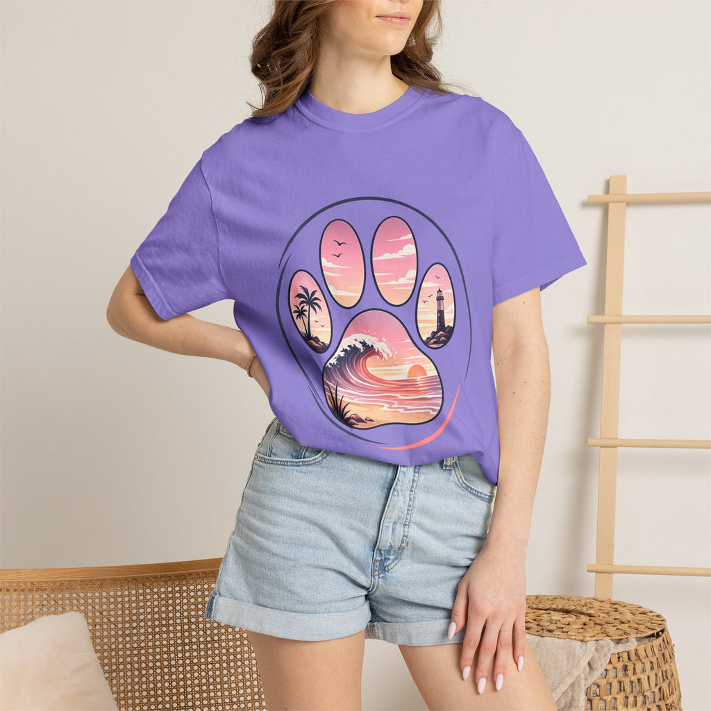 Sunset Paw Tee — Beach Wave Paw Print Unisex Comfort Colors T-Shirt