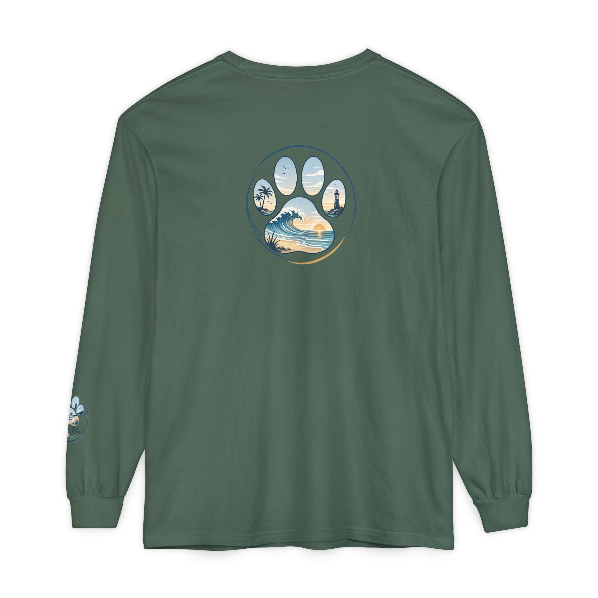 Coast & Paws Signature Soft Long Sleeve Tee — Coastal Paw Wave Graphic