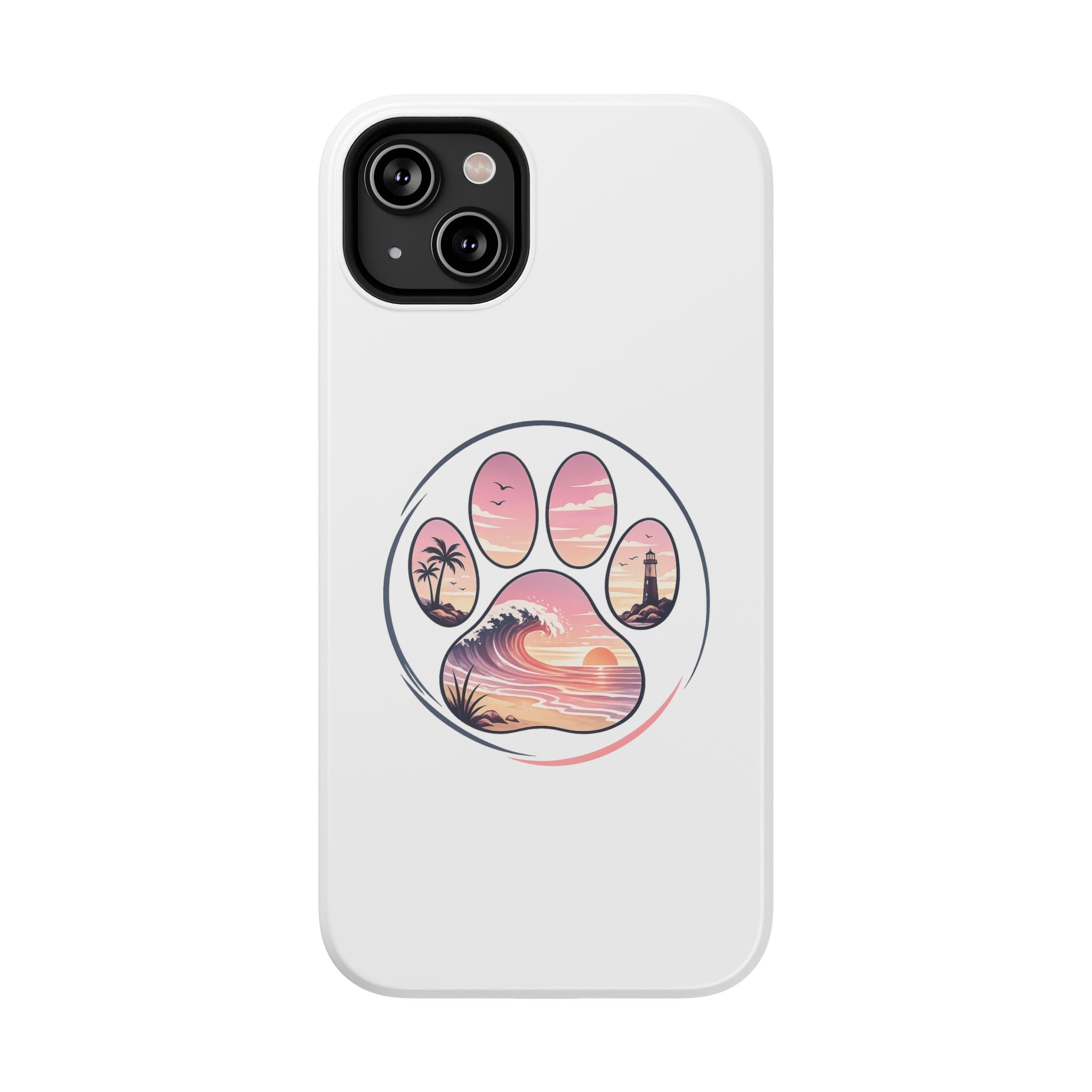 Beach Paw Phone Case — Impact-Resistant Tropical Paw Print iPhone Cover