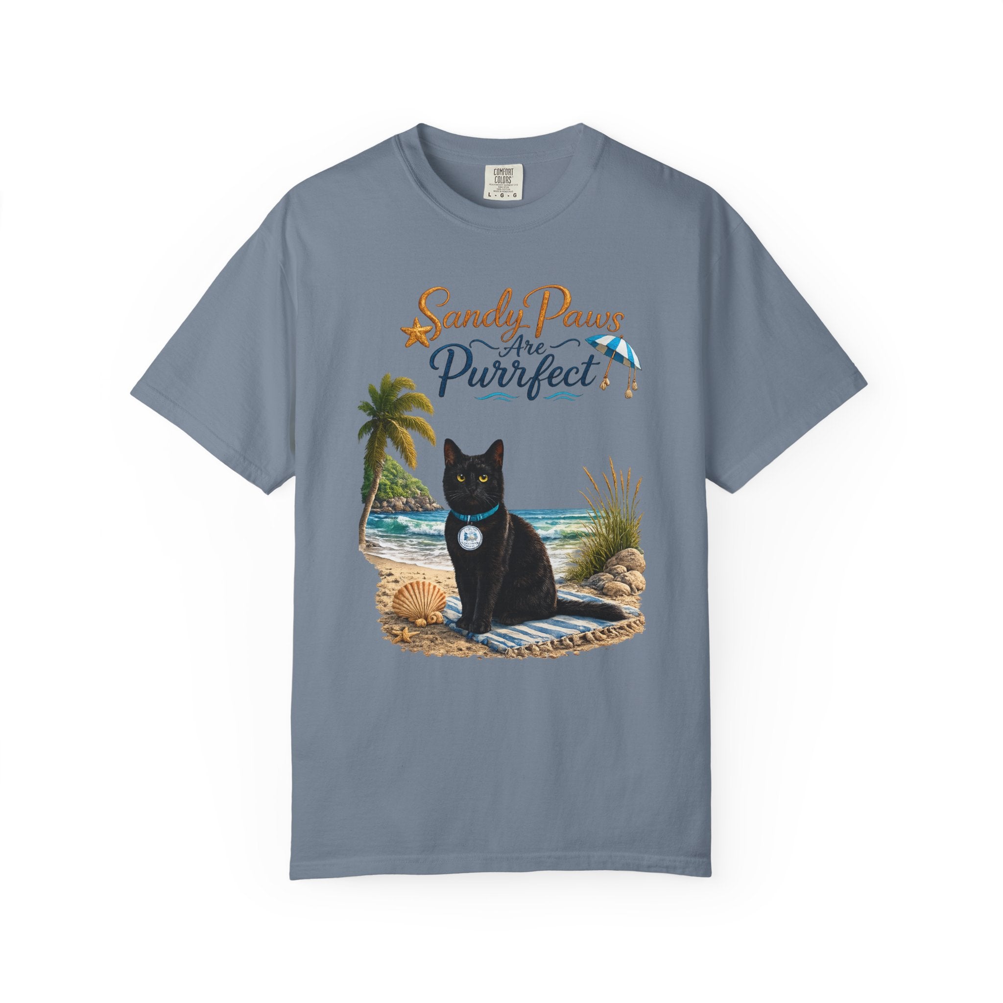 Sandy Paws Are Purrfect - Comfort Colors Unisex Garment Dyed Cat Beach T-Shirt