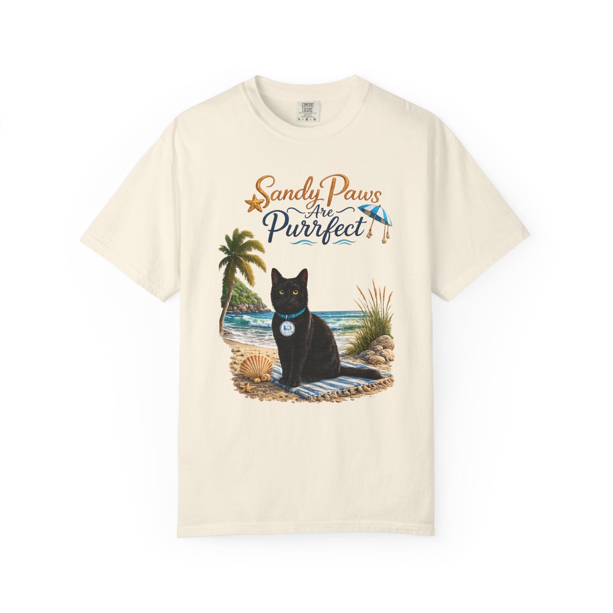 Sandy Paws Are Purrfect - Comfort Colors Unisex Garment Dyed Cat Beach T-Shirt