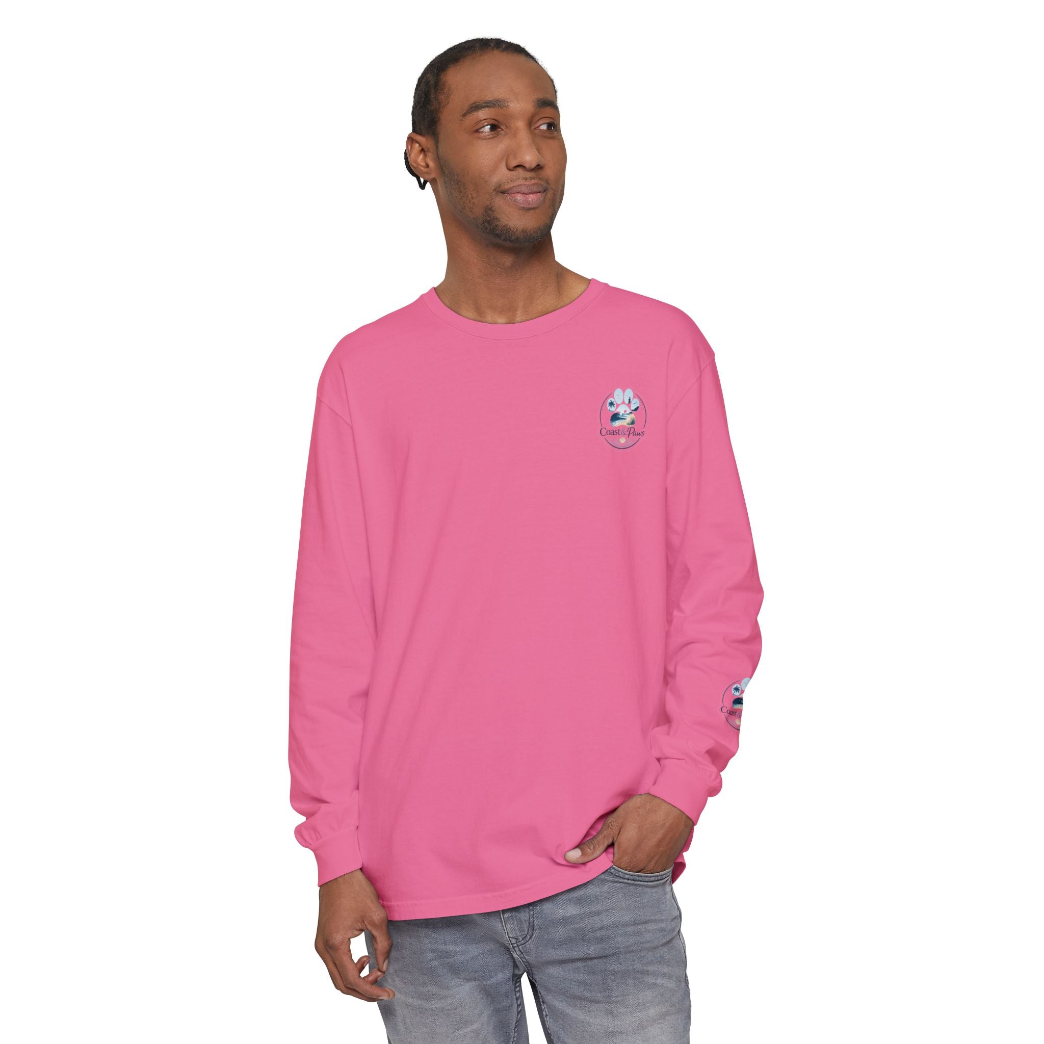 Coast & Paws Signature Soft Long Sleeve Tee — Coastal Paw Wave Graphic