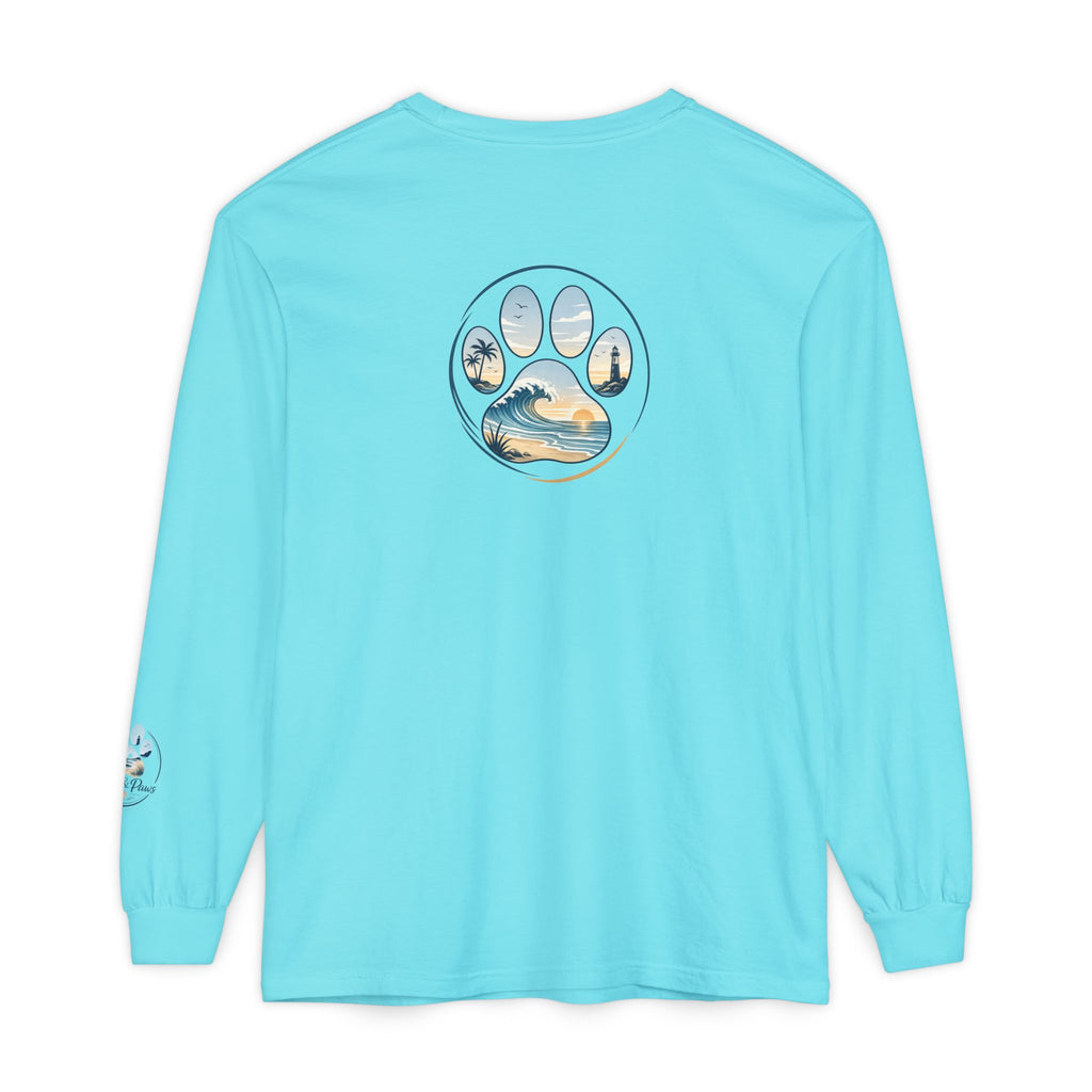Coast & Paws Signature Soft Long Sleeve Tee — Coastal Paw Wave Graphic