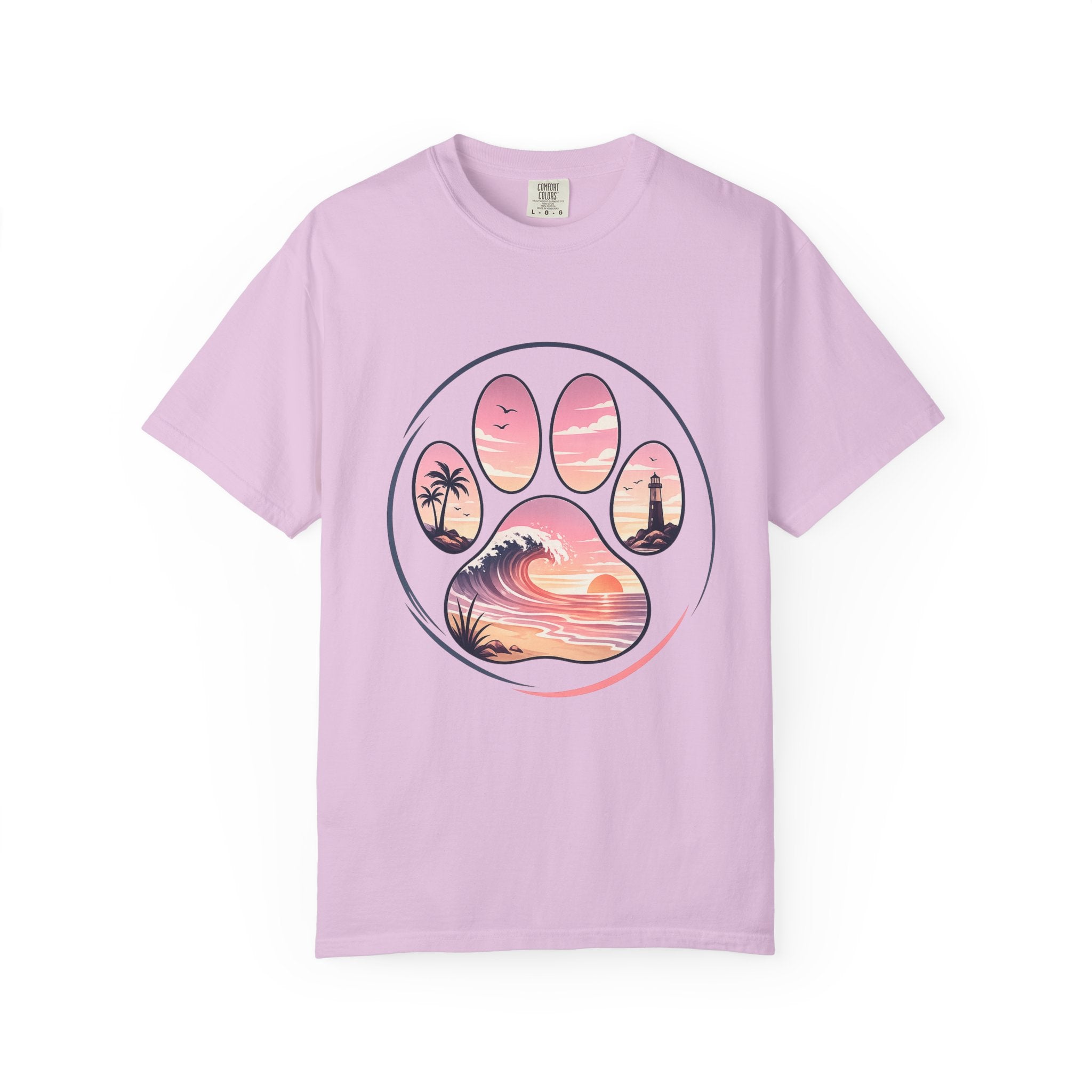 Sunset Paw Tee — Beach Wave Paw Print Unisex Comfort Colors T-Shirt